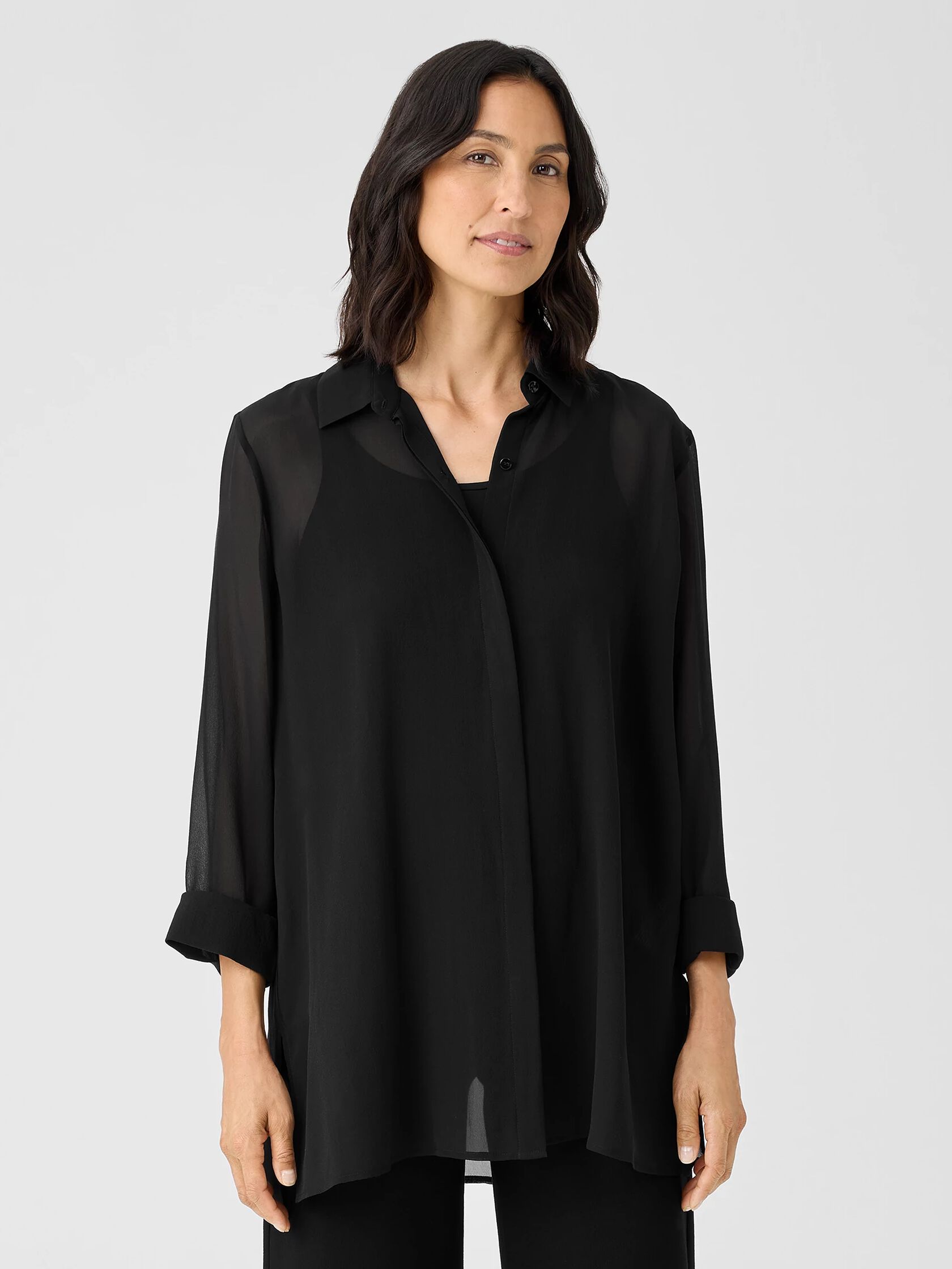 Sheer Silk Georgette Classic Collar Shirt