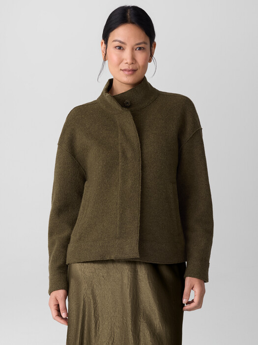 Lightweight Boiled Wool Stand Collar Jacket in Regenerative Wool