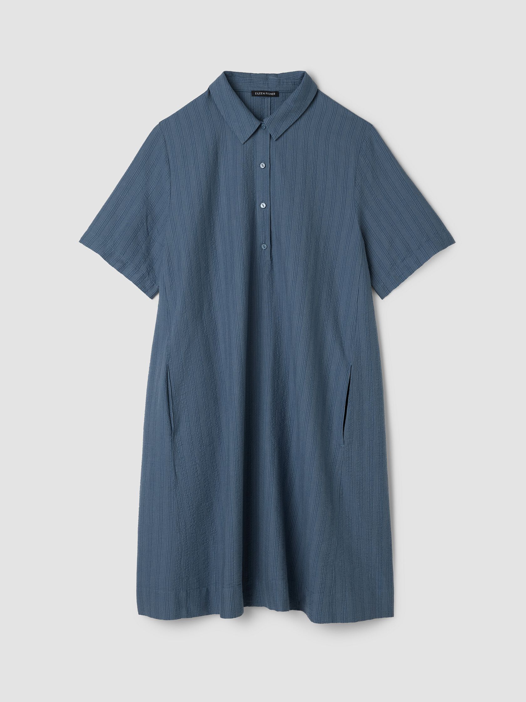 Cotton Blend Stripe Stitch Classic Collar Dress