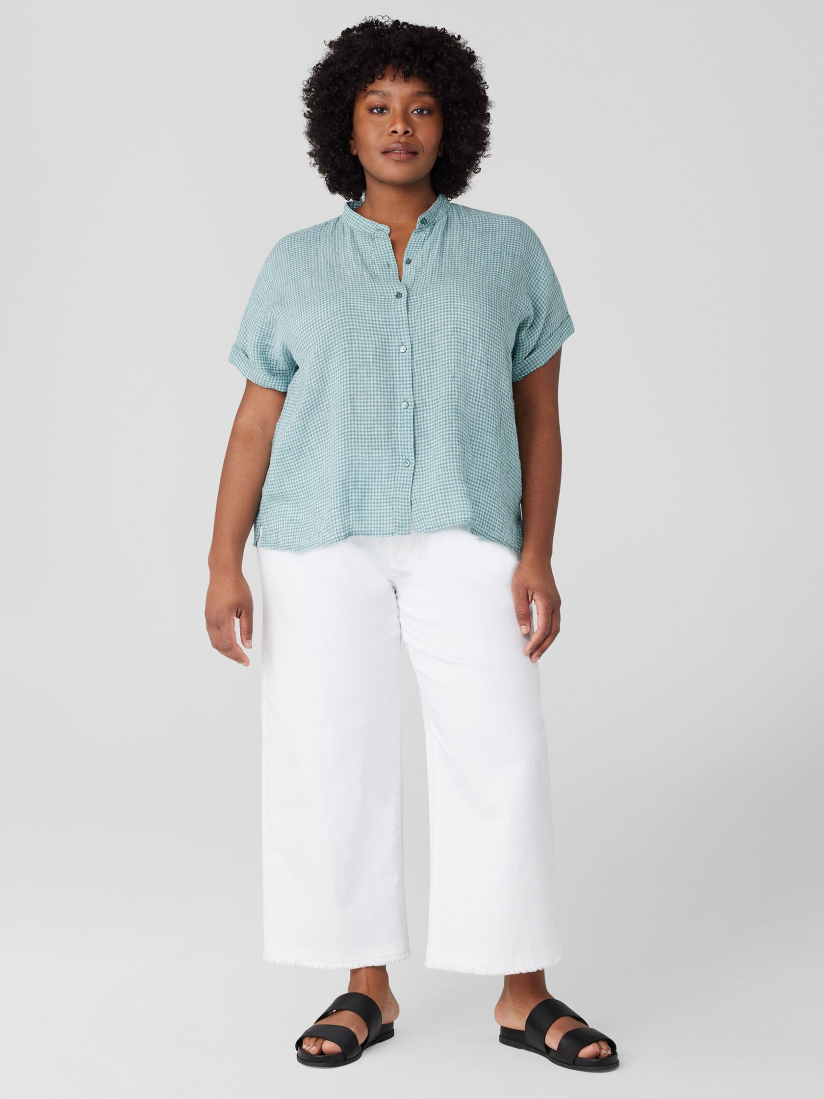 Puckered Organic Linen Short-Sleeve Shirt