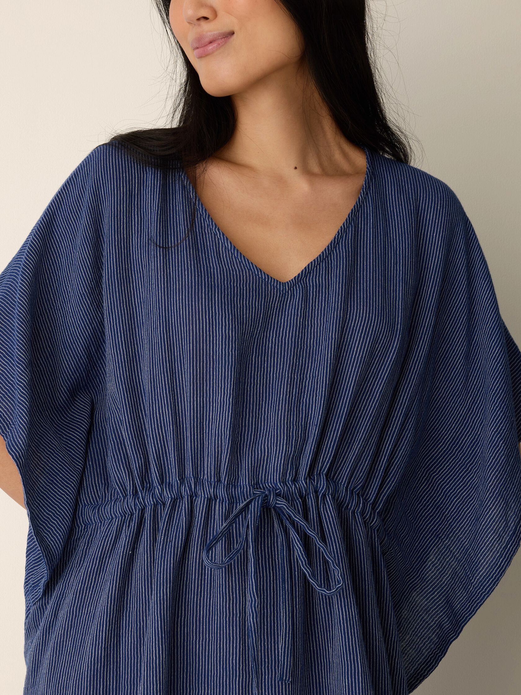 Striped Organic Cotton Gauze V-Neck Caftan