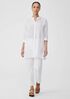 Linen Cotton Sheer Check Mandarin Collar Long Shirt