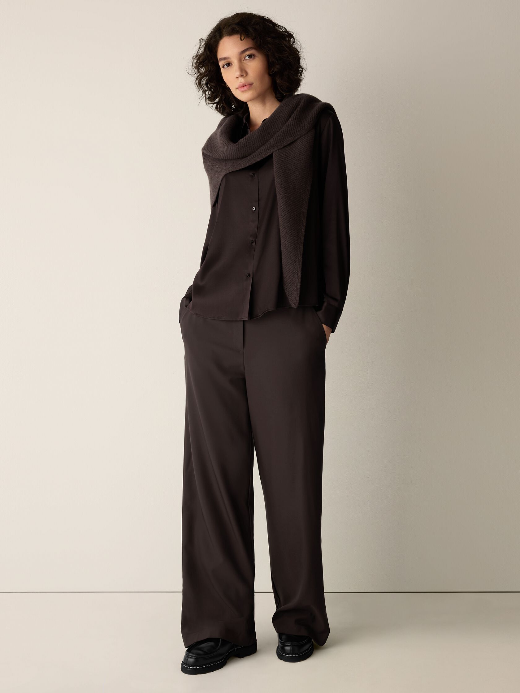 Stretch Silk Charmeuse Classic Collar Shirt