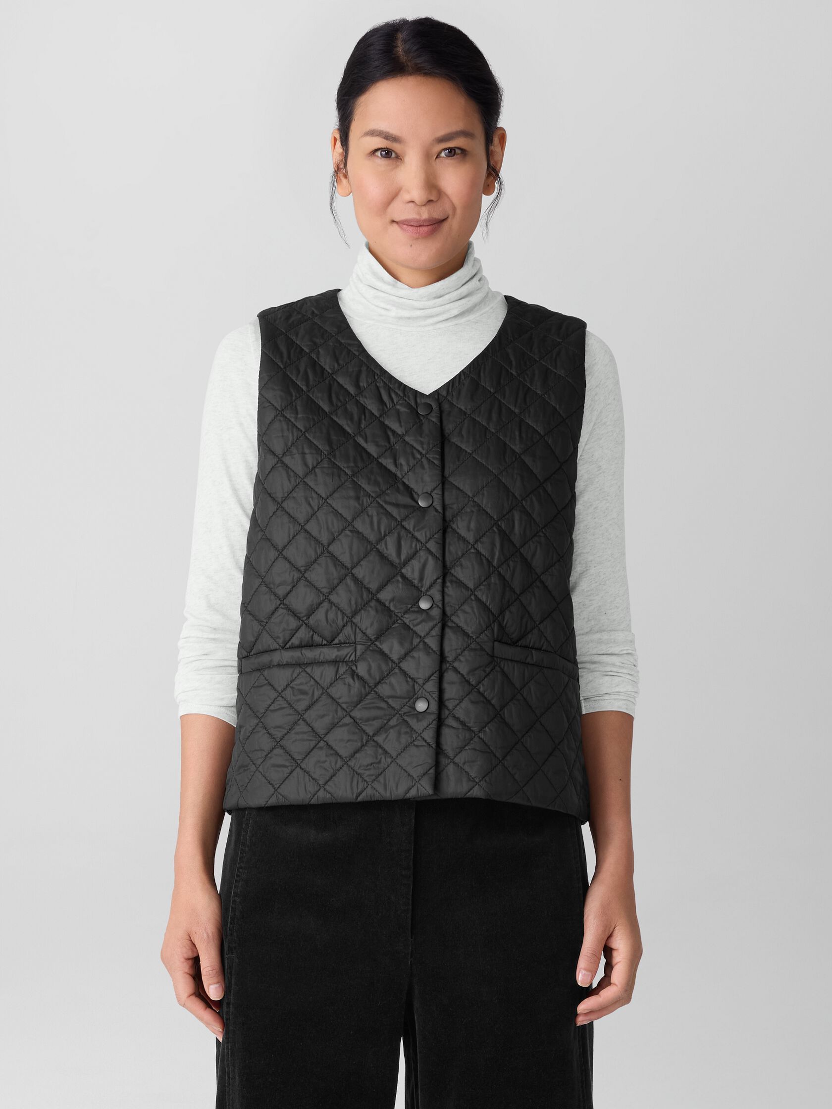 Eggshell Recycled Nylon Quilted V-Neck Vest