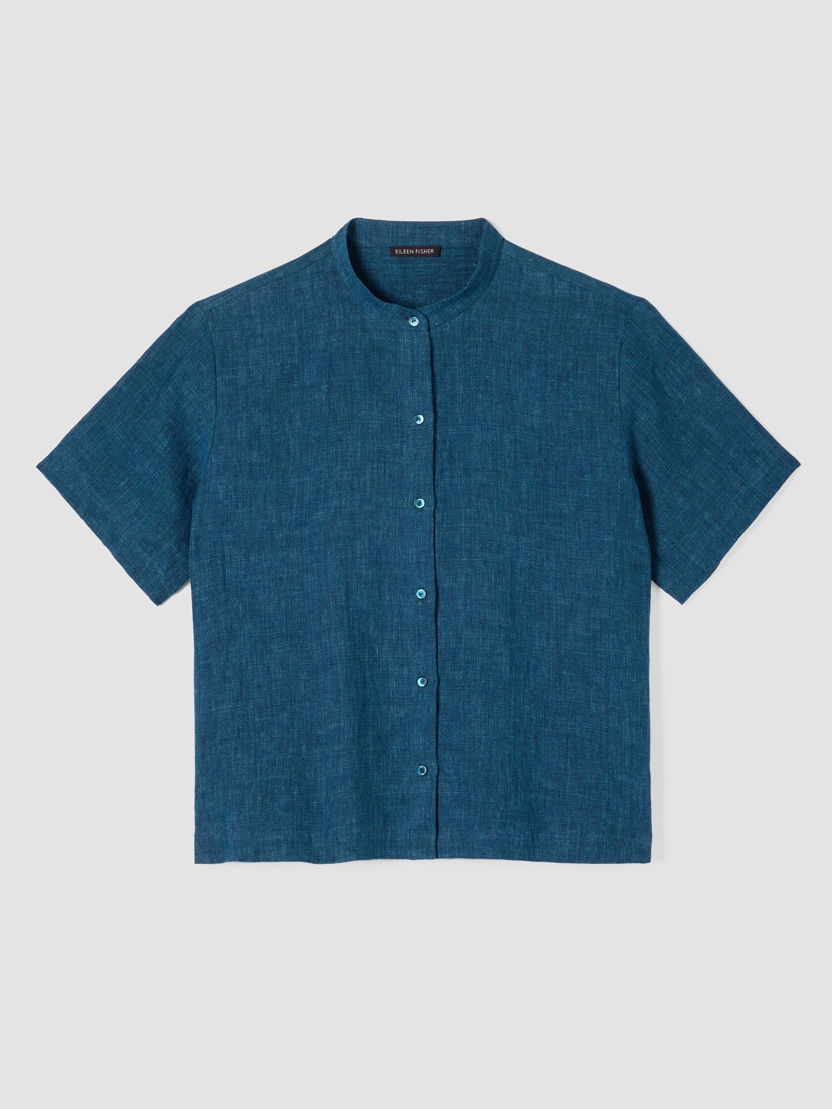Washed Organic Linen Délavé Band Collar Shirt