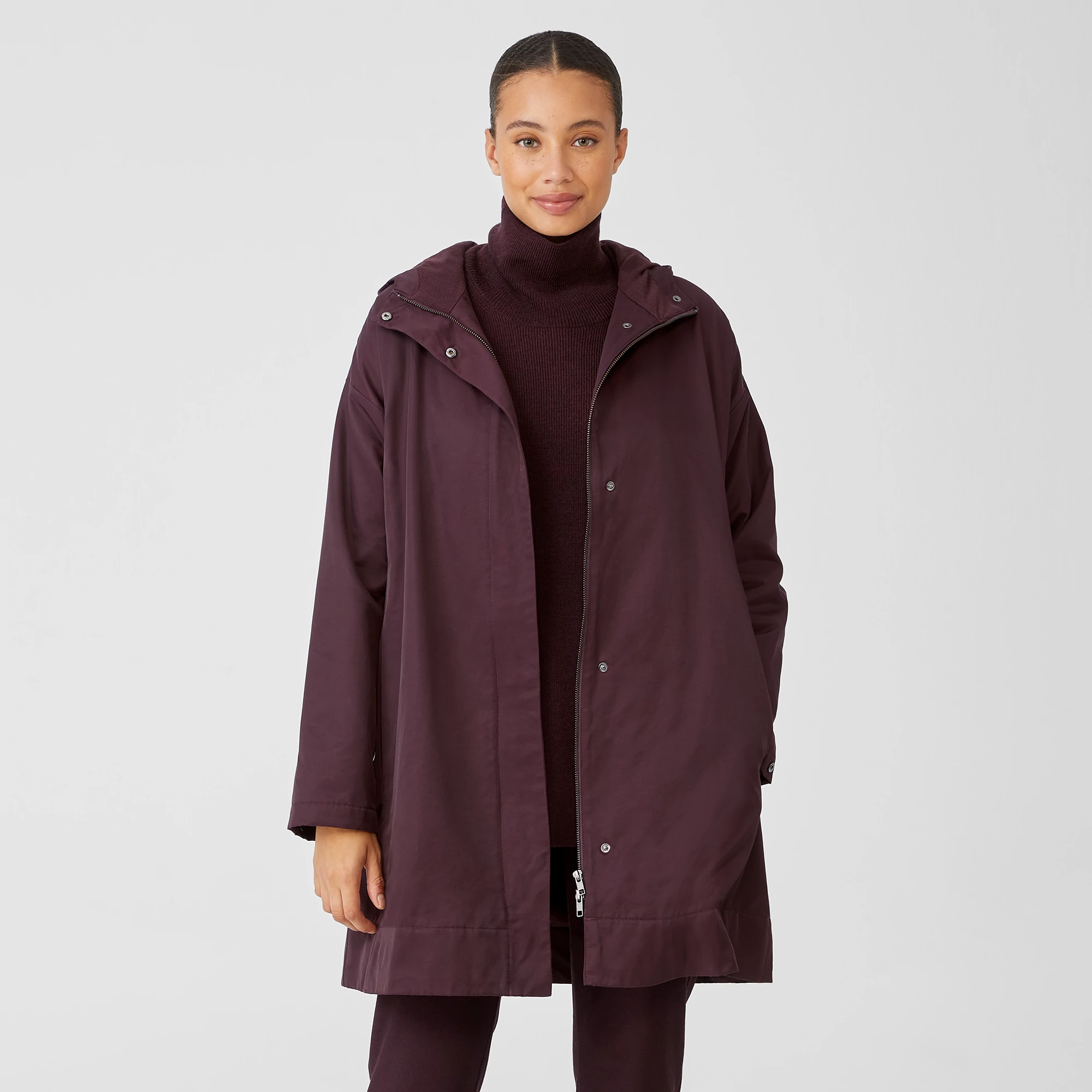 Organic Cotton Nylon Hooded Long Jacket 