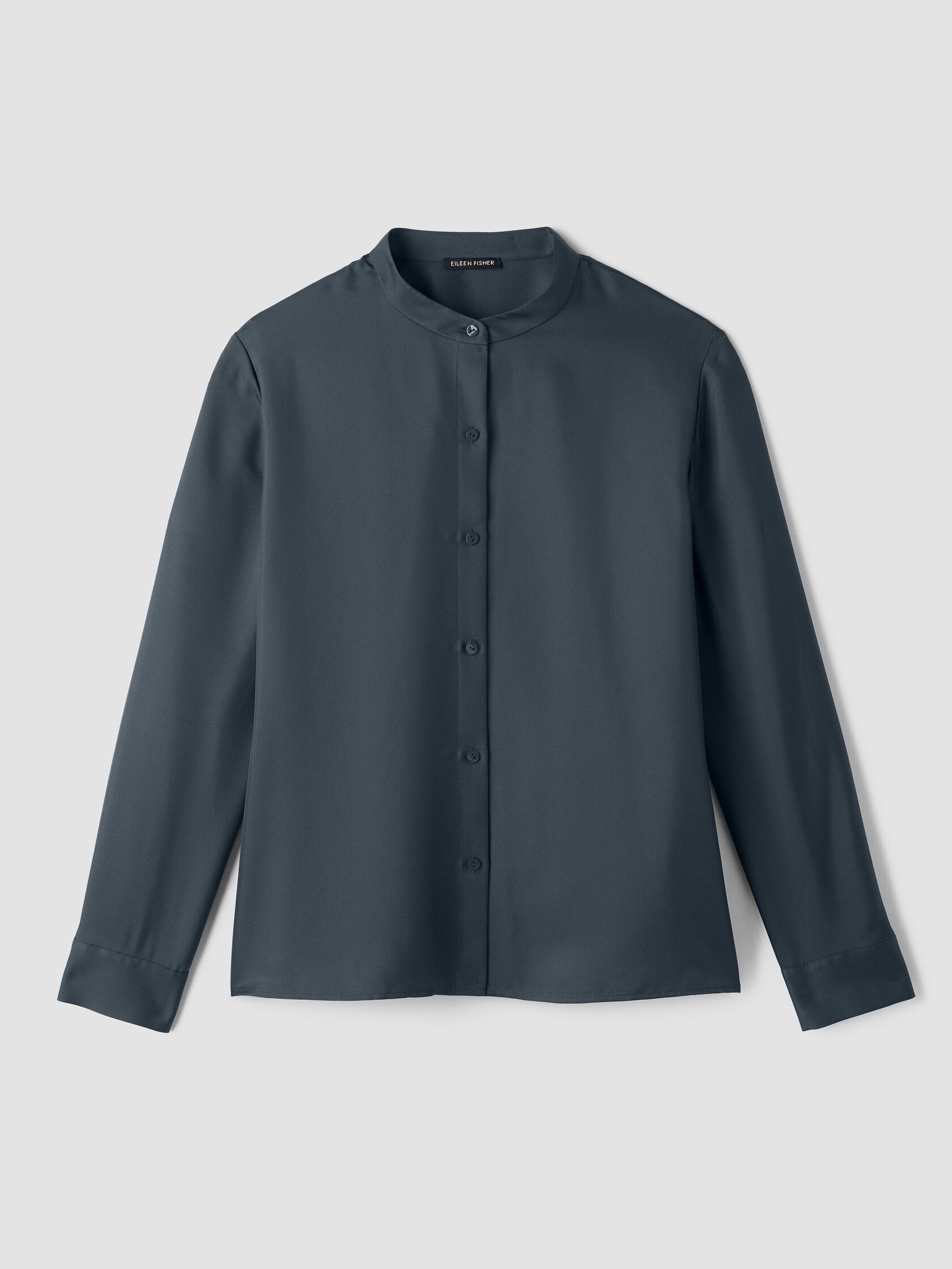 Silk Twill Band Collar Shirt