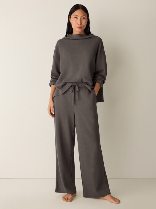 Waffle Cotton Blend Doubleknit Wide-Leg Pant