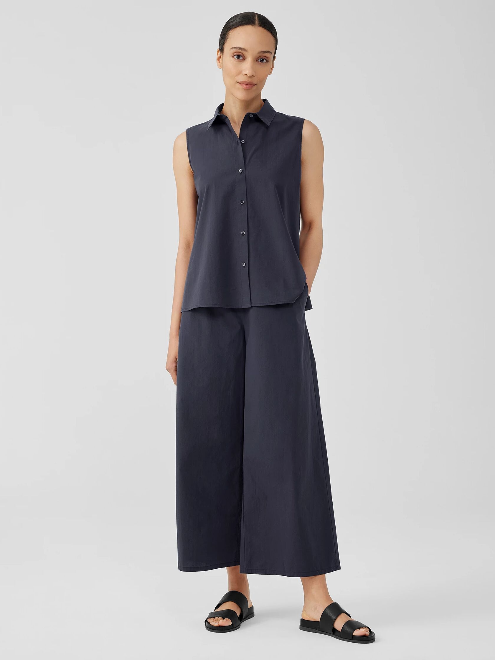 Washed Organic Cotton Poplin Sleeveless Shirt