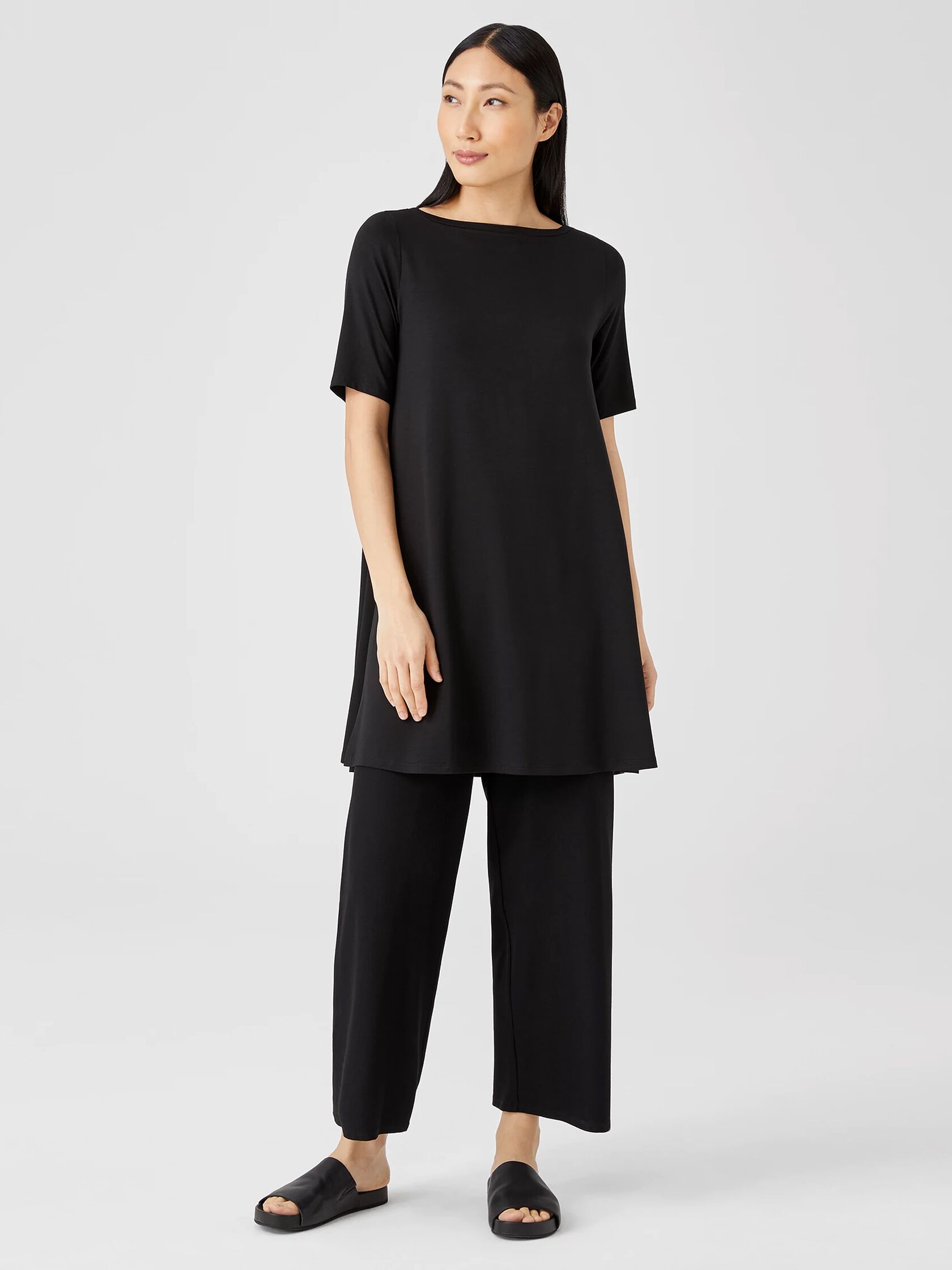 Fine Jersey Boat Neck Long Top | EILEEN FISHER