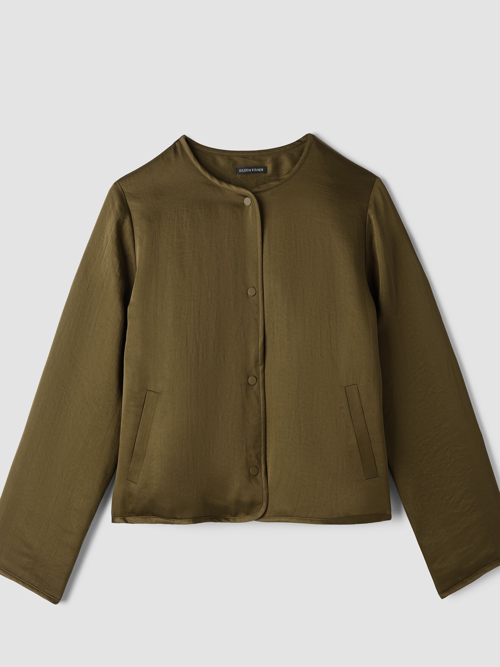 Smooth Satin Shimmer Padded Round Neck Jacket