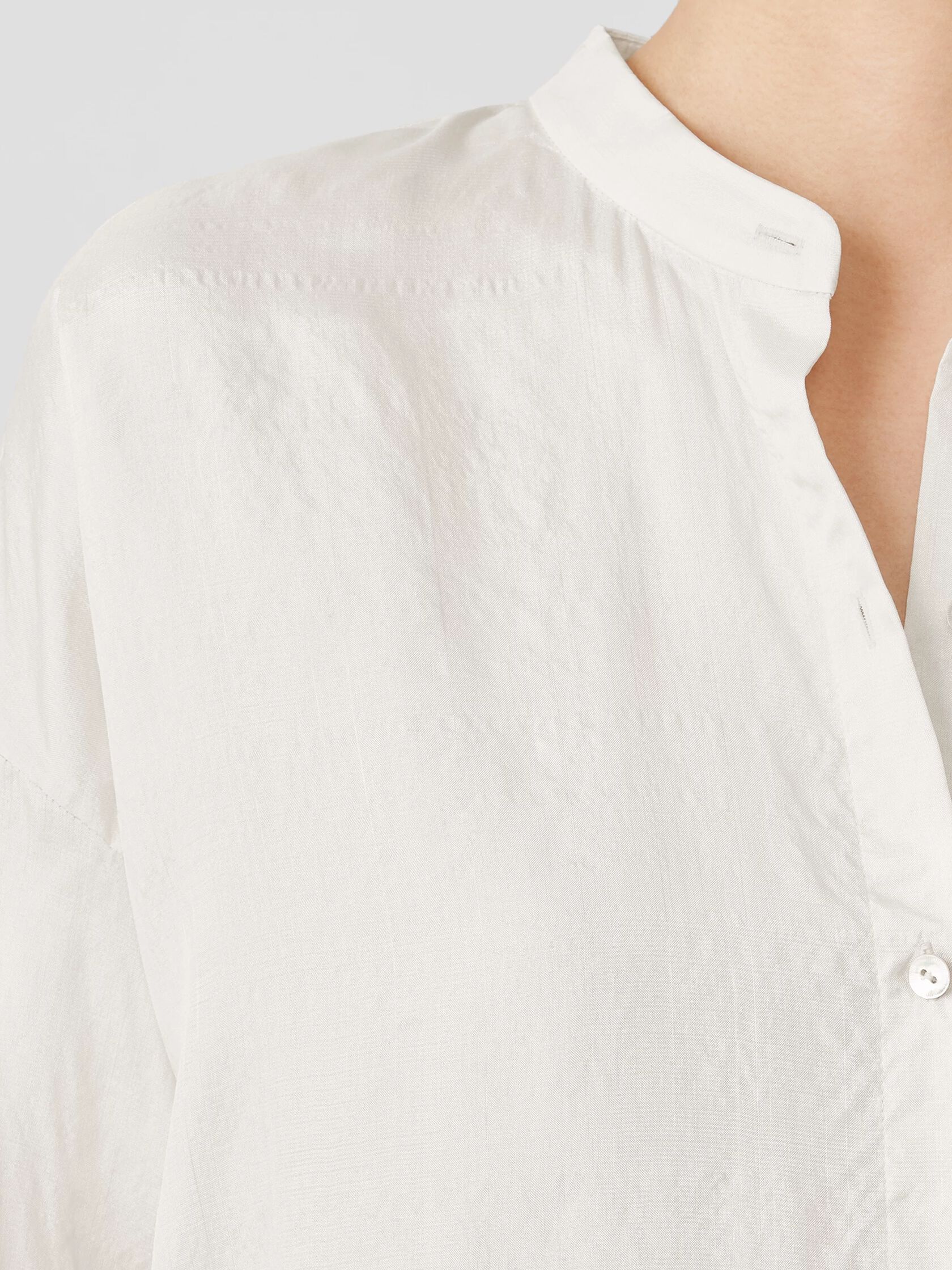 Washed Silk Tussah Mandarin Collar Shirtdress
