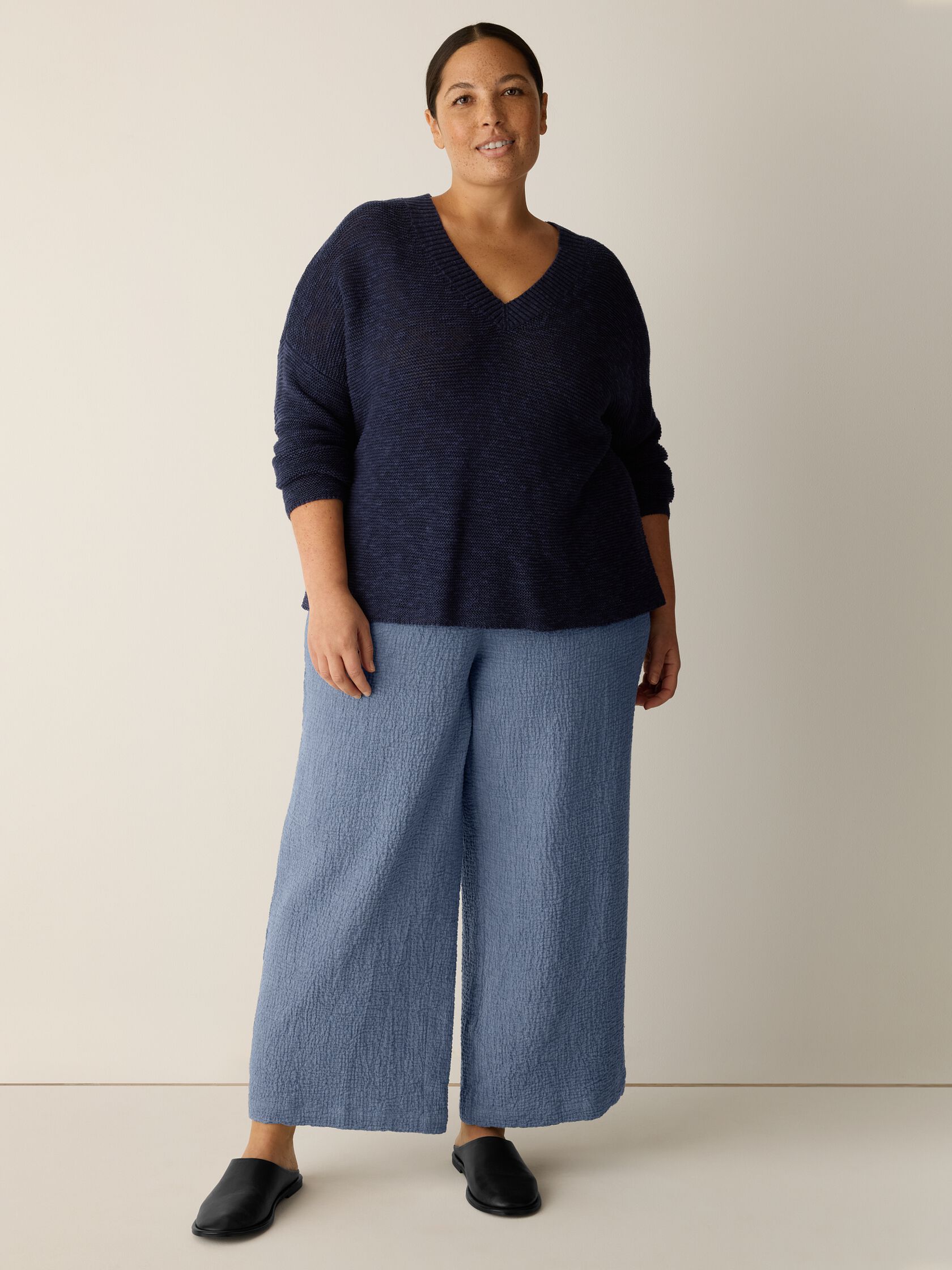 Organic Linen Cotton Slub V-Neck Top