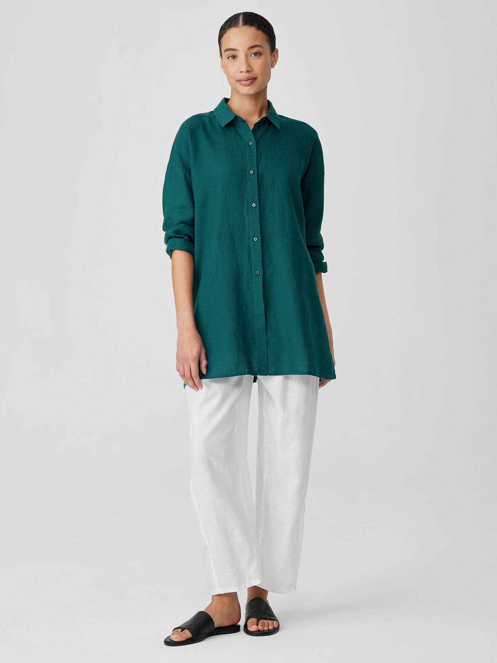 Organic Handkerchief Linen Classic Collar Long Shirt