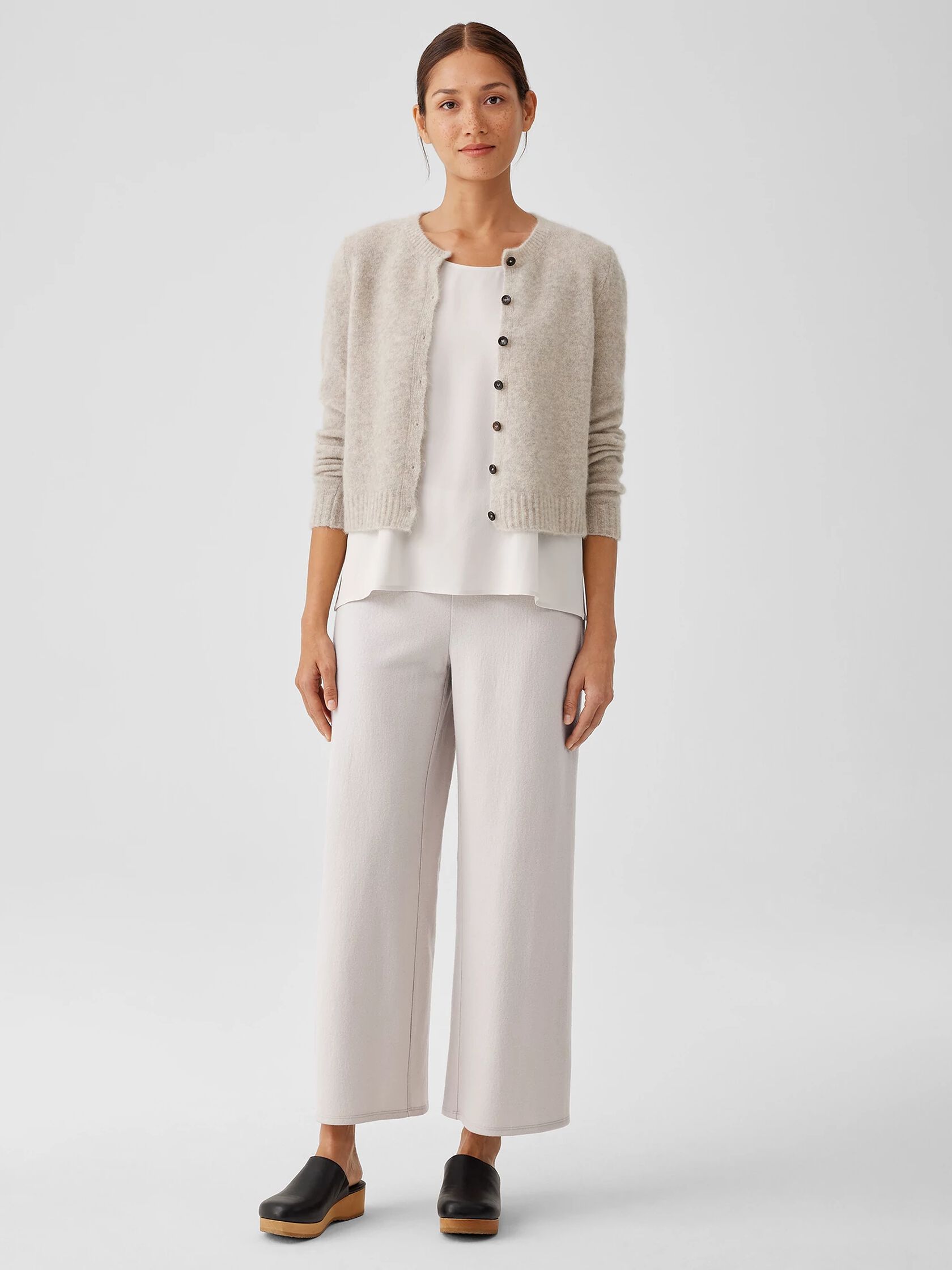 Mohair Plush Mélange Crew Neck Cardigan
