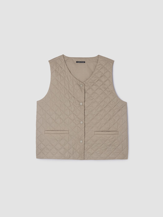 Eggshell Recycled Nylon Quilted V-Neck Vest