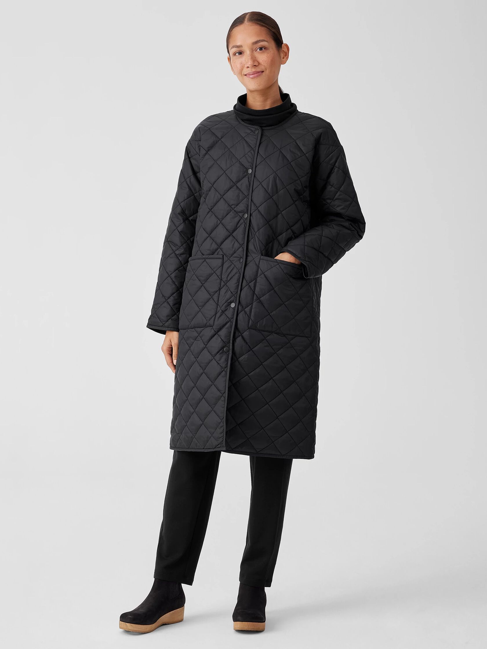 Eggshell Recycled Nylon Round Neck Coat