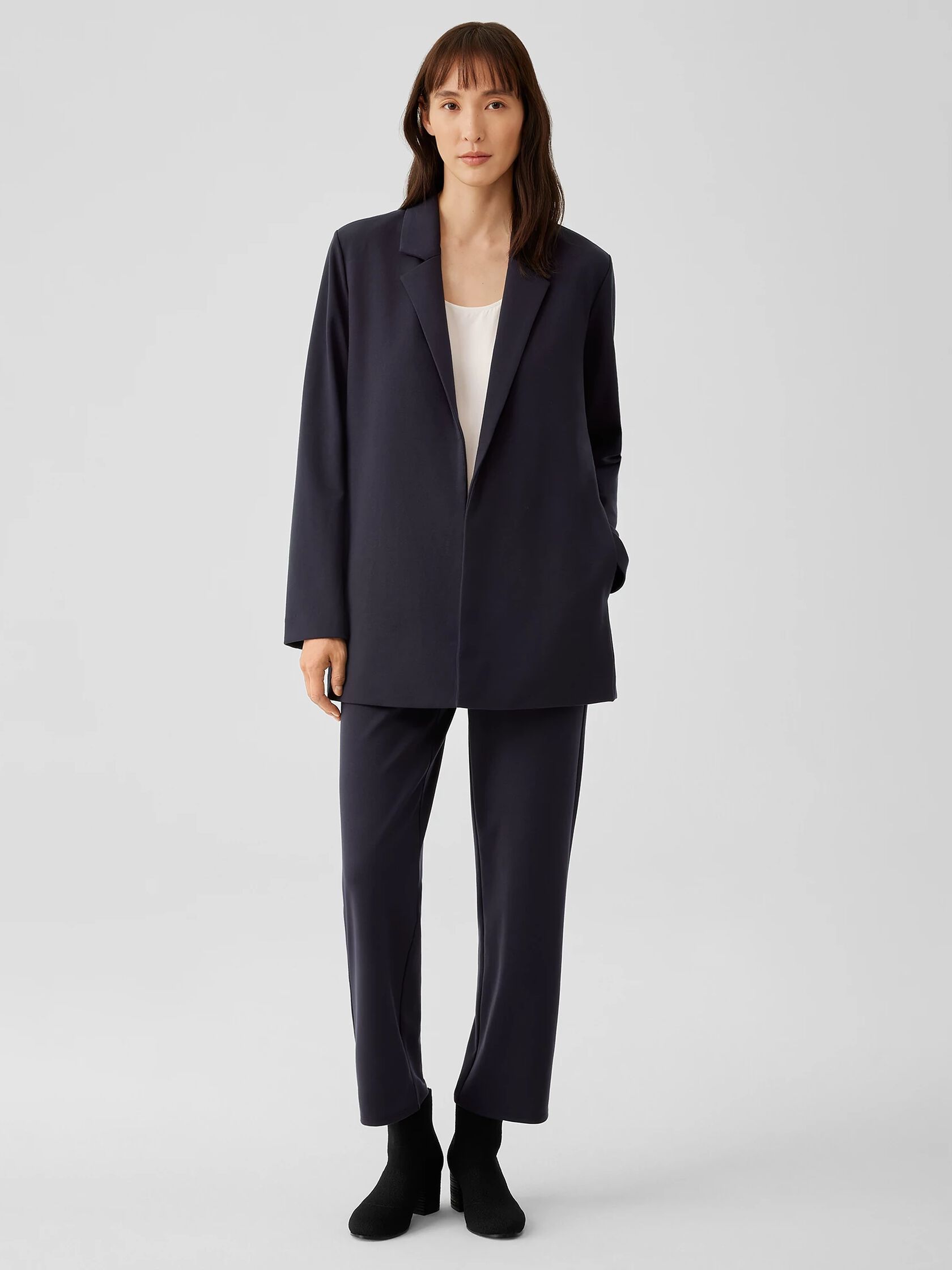 Washable Flex Ponte Notch Collar Long Blazer