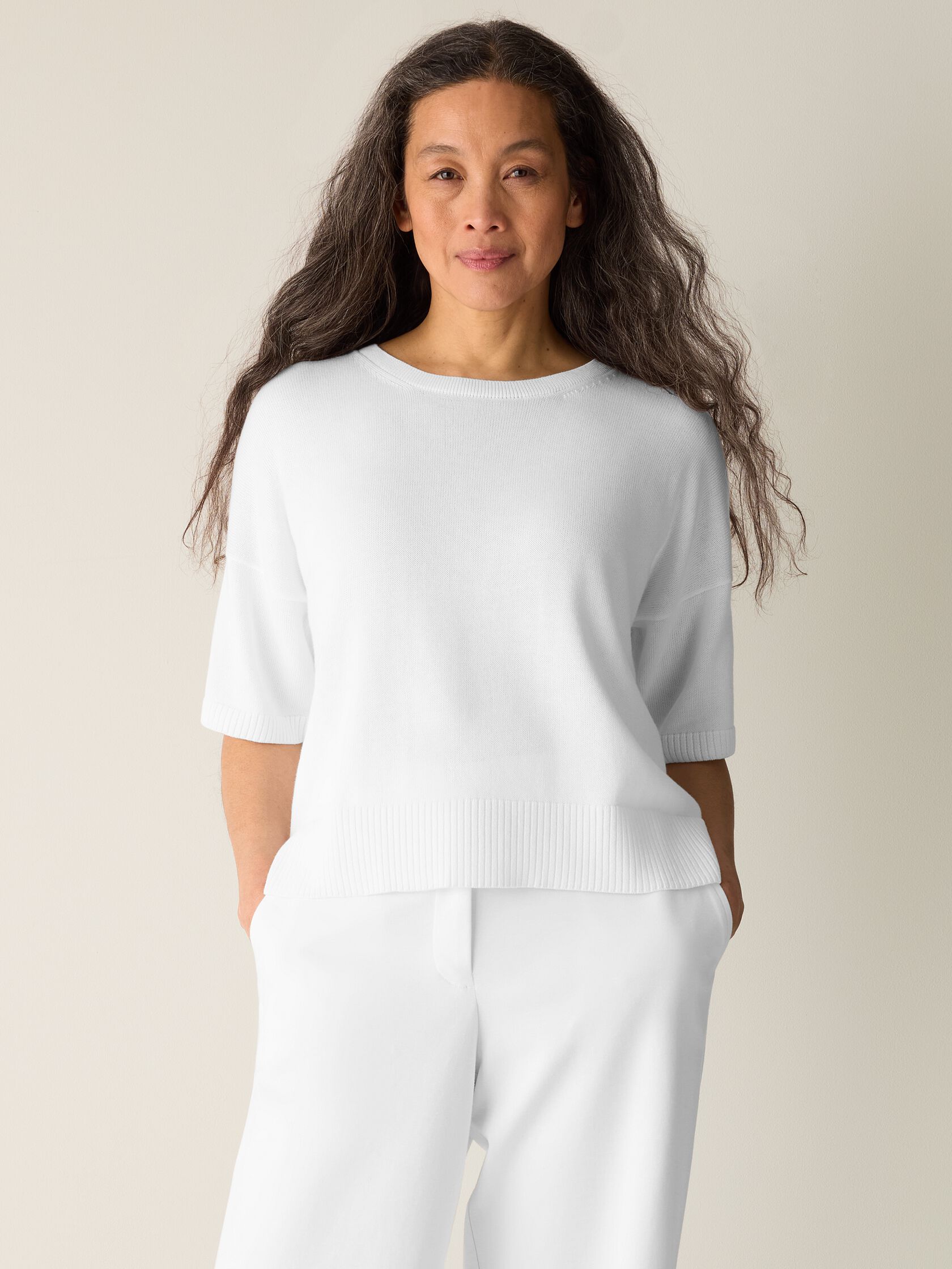 Peruvian Cotton Blend Elbow-Sleeve Top