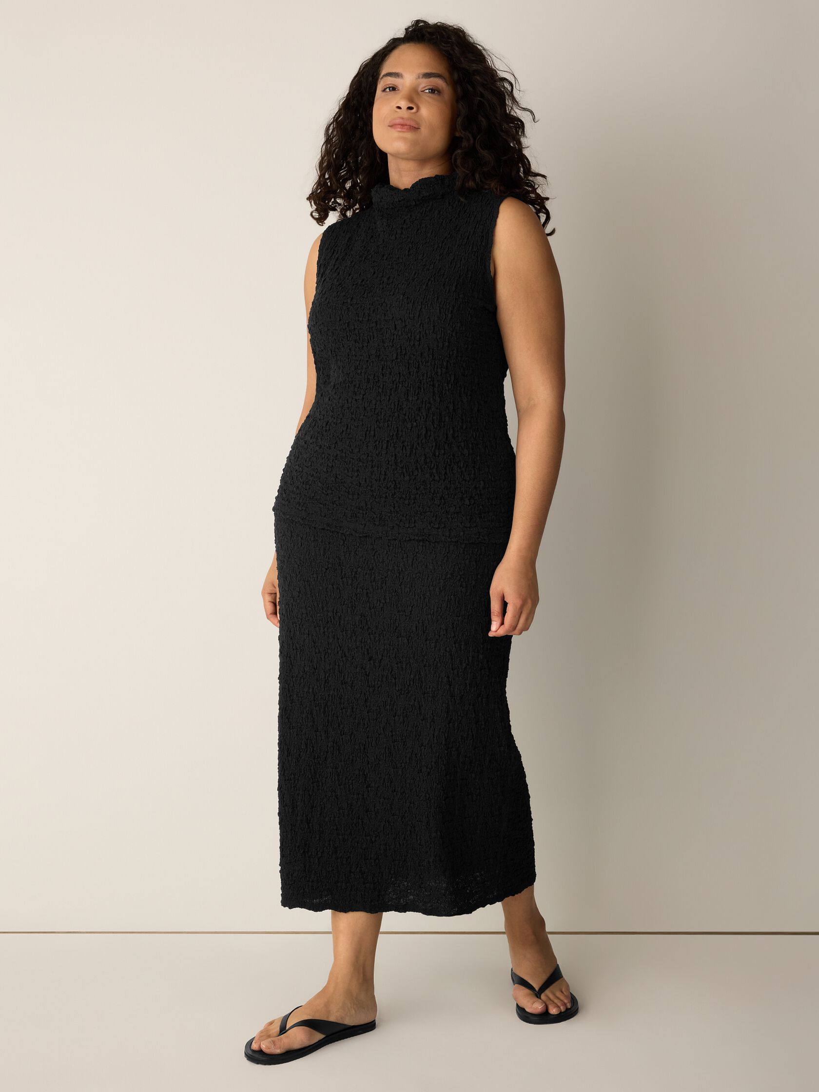 Bubble Jacquard Funnel Neck Top