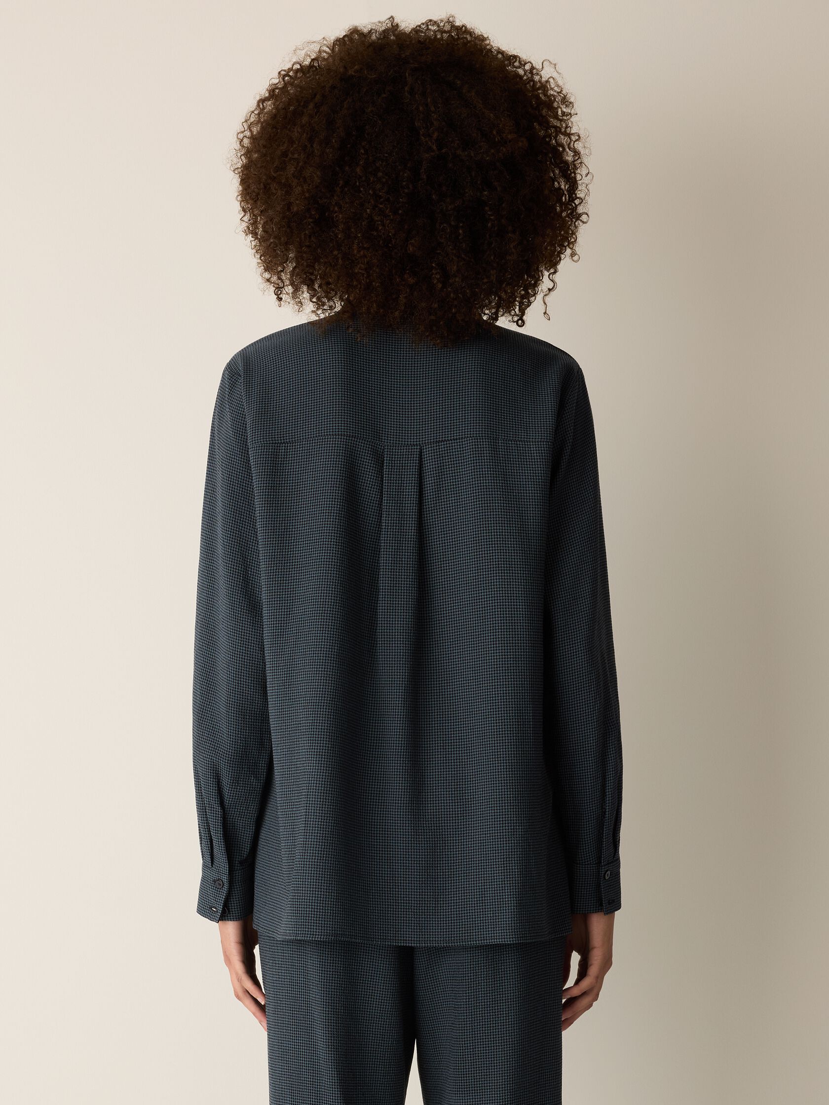 Mini Check Crepe Band Collar Top