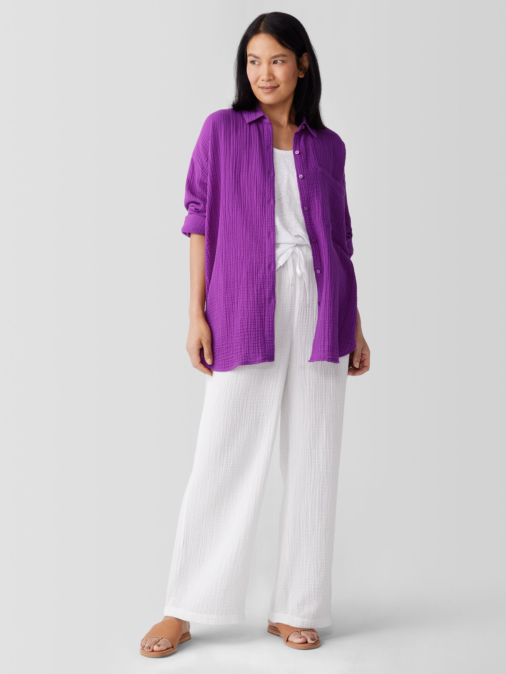 Organic Cotton Lofty Gauze Classic Collar Long Shirt