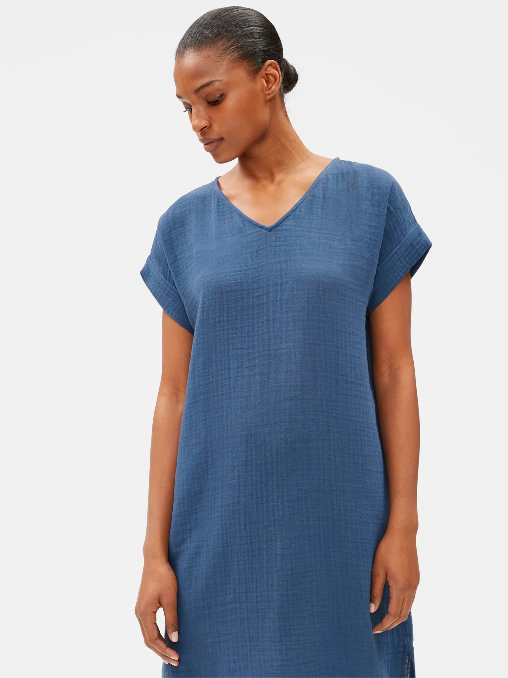 Organic Cotton Gauze VNeck Dress EILEEN FISHER