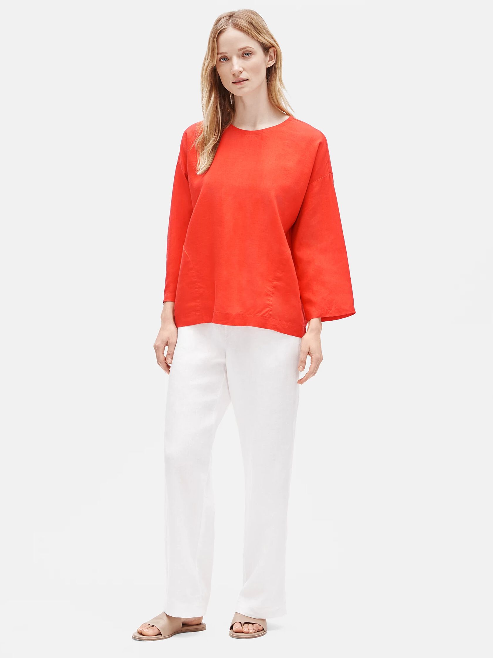 Organic Handkerchief Linen Round Neck Box-Top