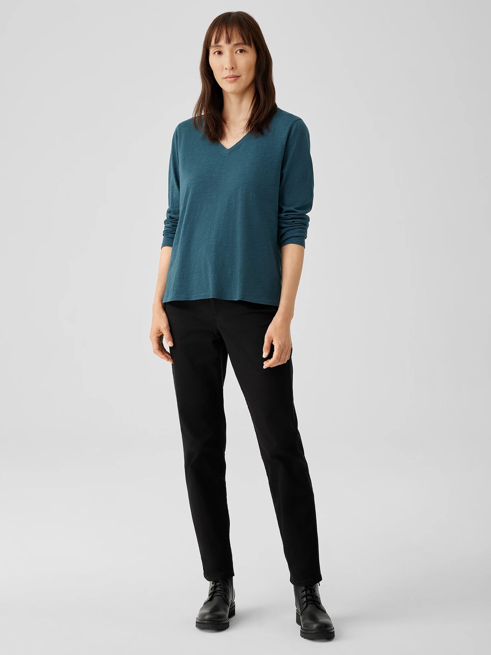 Organic Cotton Slub V-Neck Top