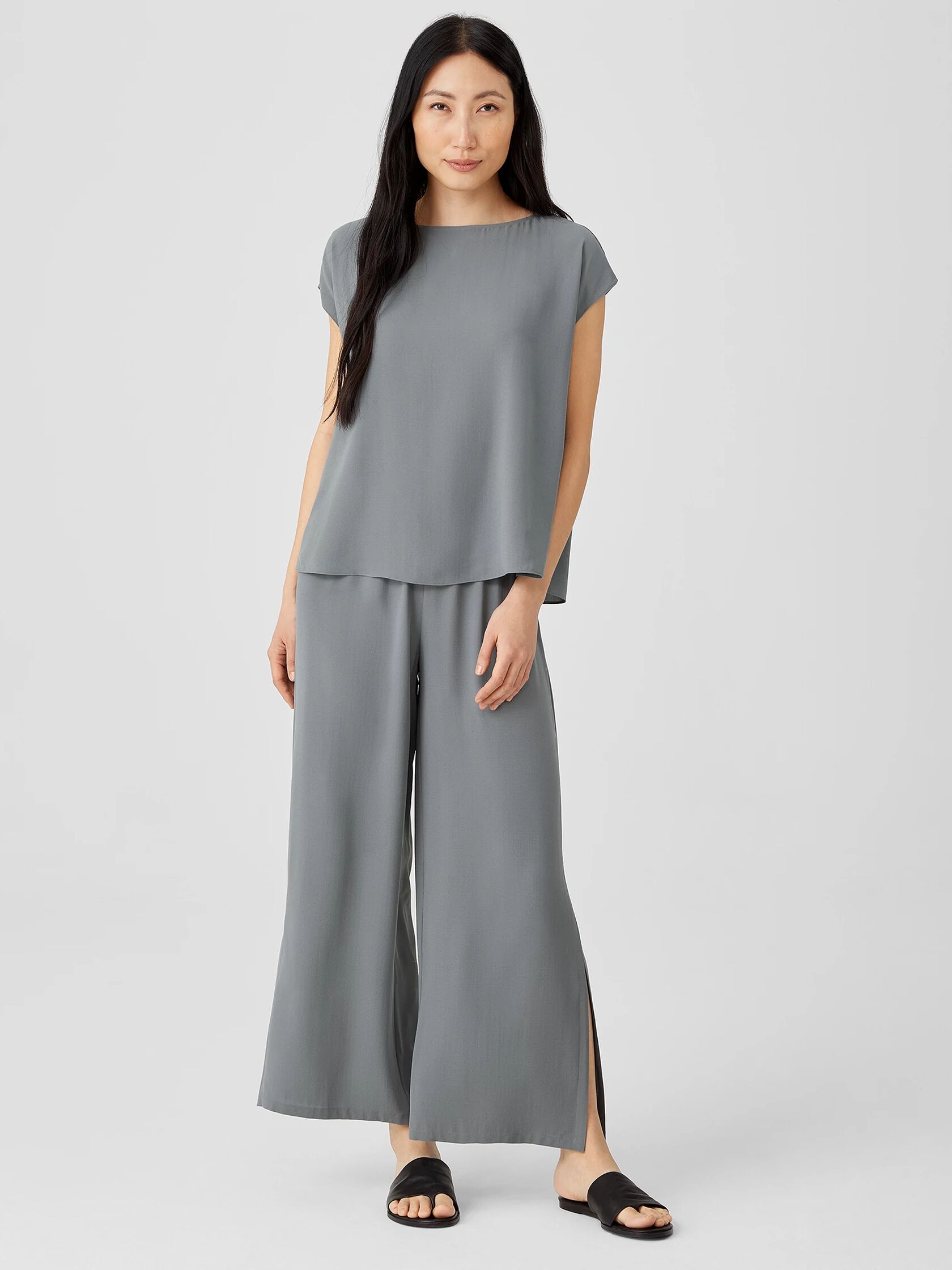 Silk Georgette Crepe Shirred-Back Top