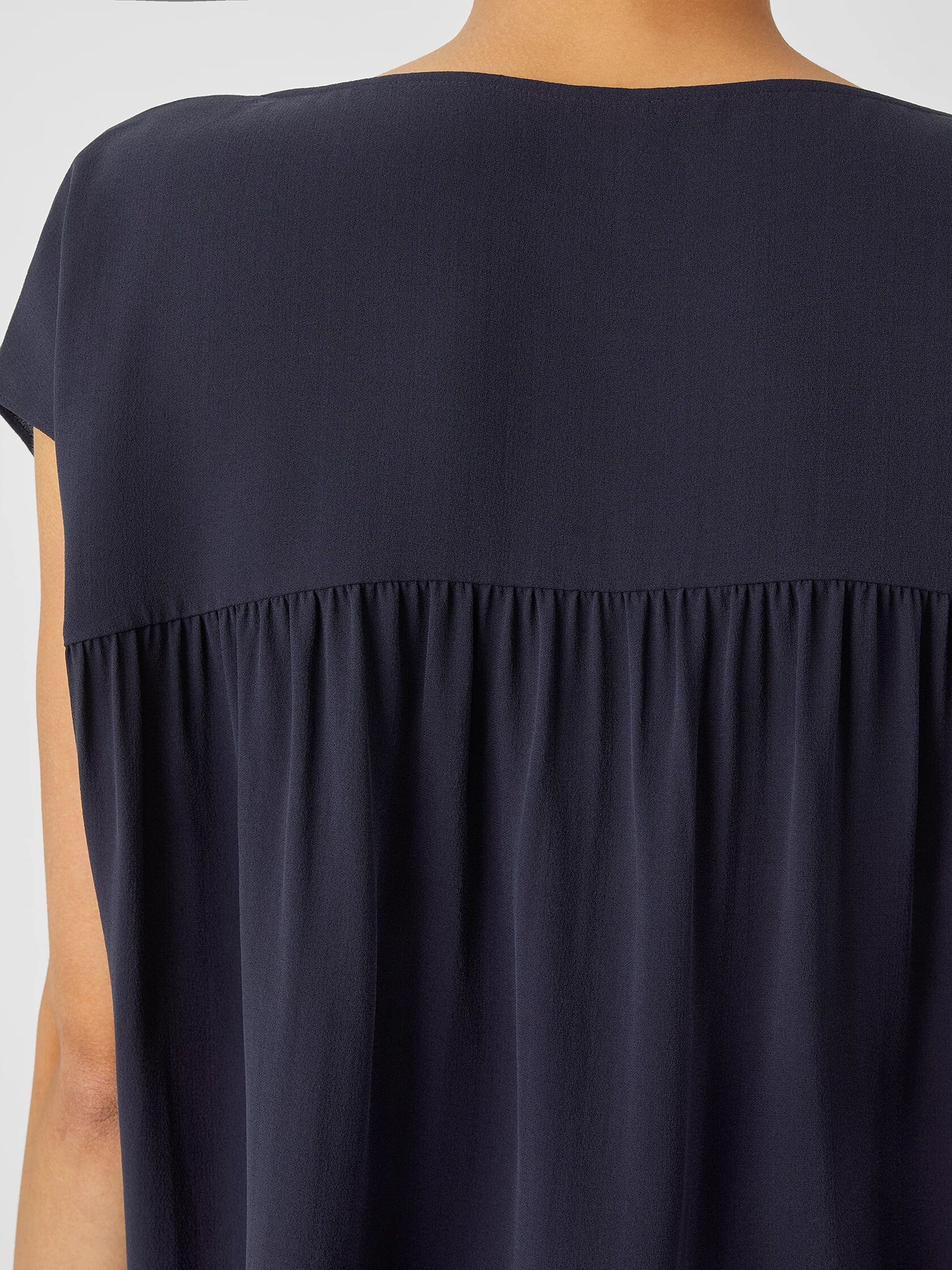 Silk Georgette Crepe Shirred-Back Top