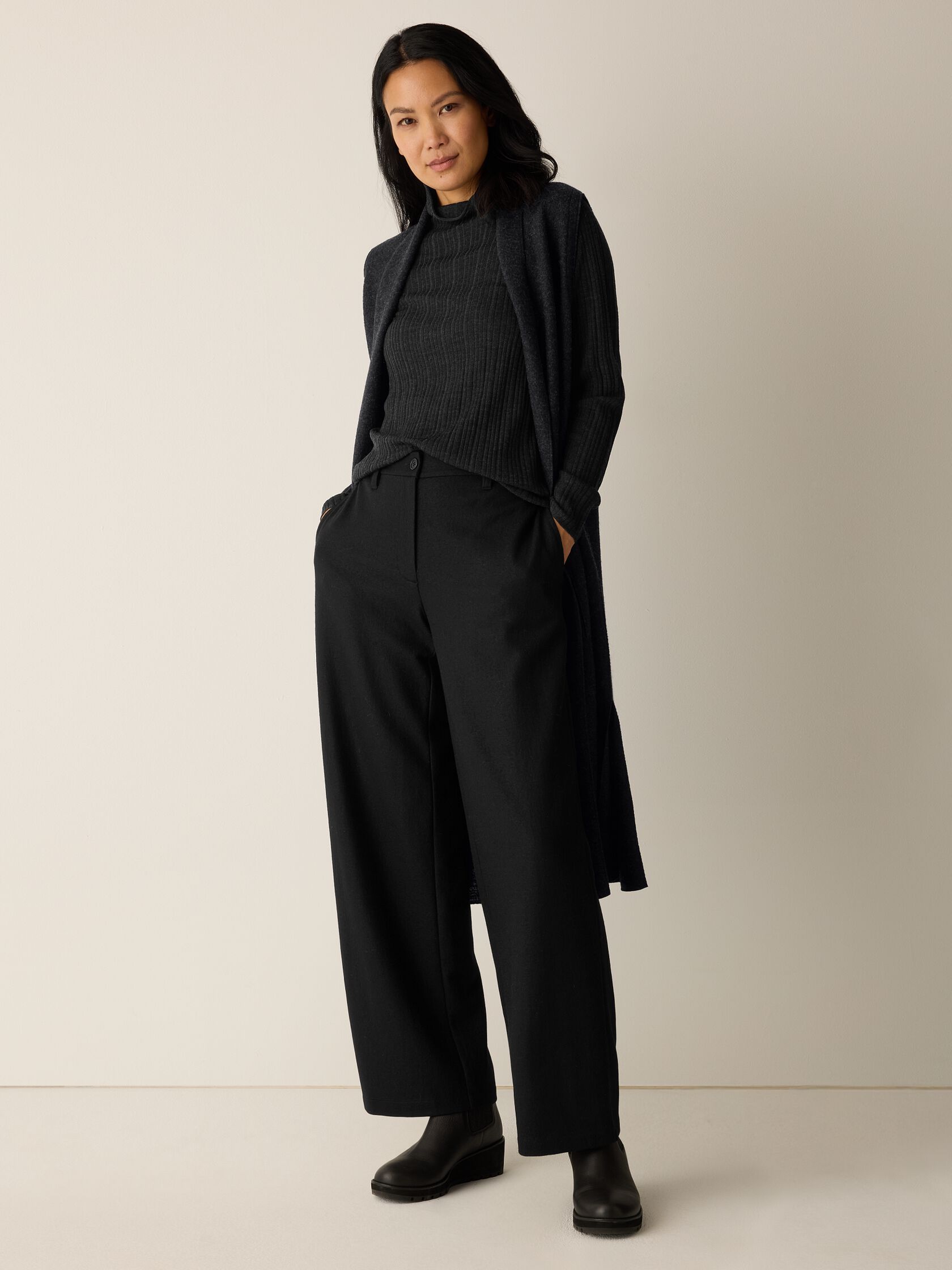 Felted Wool Jersey Wide-Leg Trouser
