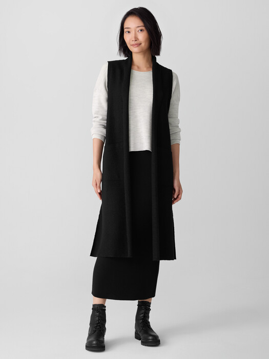Lightweight Boiled Wool Shawl Collar Vest in Regenerative Wool
