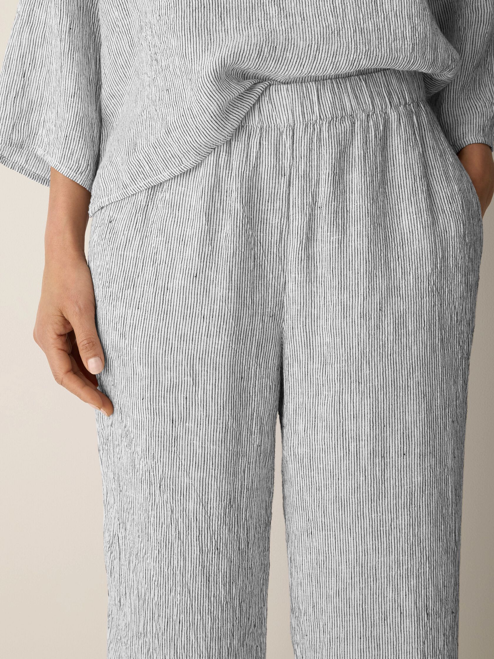 Puckered Organic Linen Stripe Straight Pant