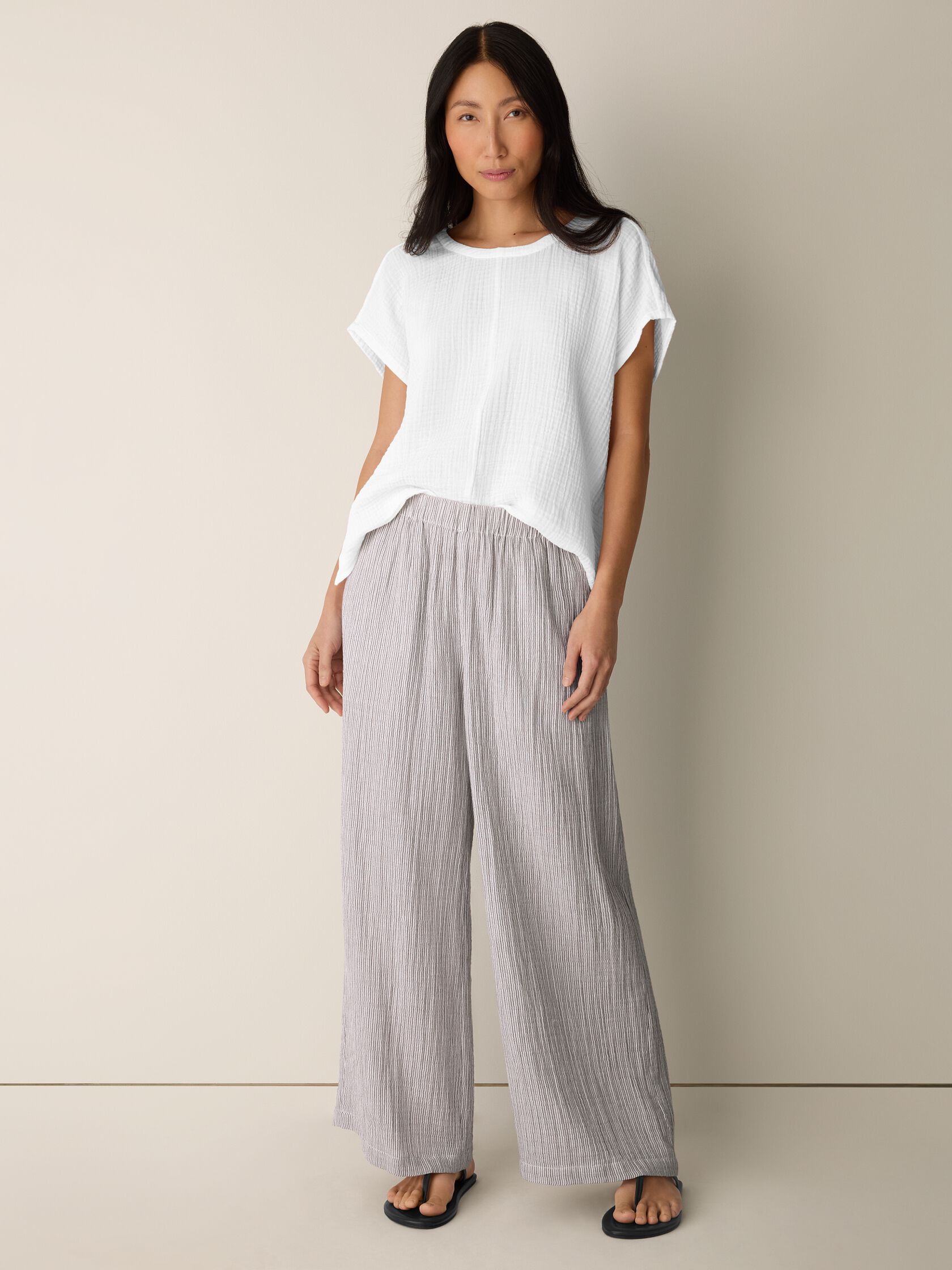 Striped Organic Cotton Gauze Wide-Leg Pant