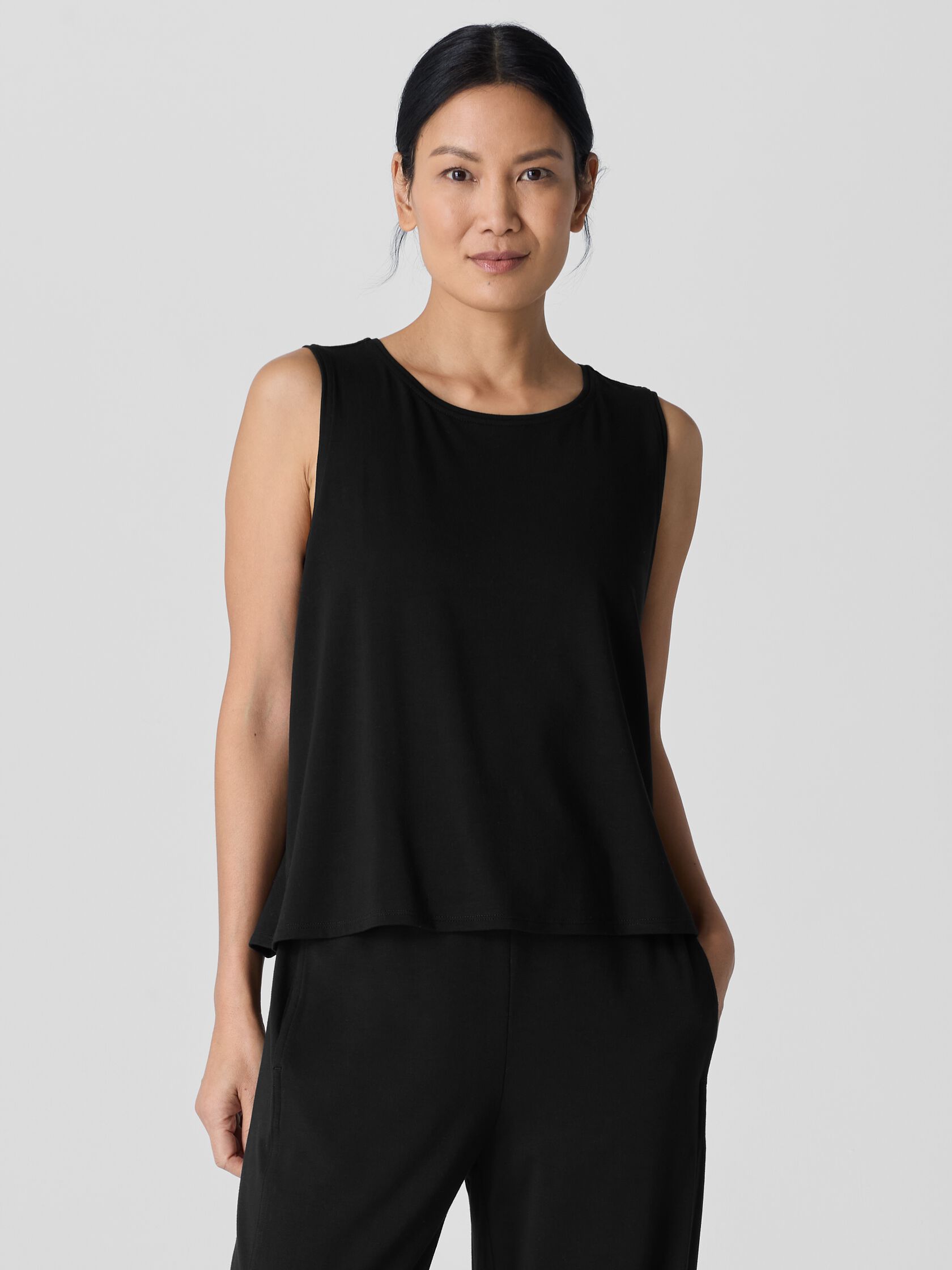 Stretch Jersey Knit Jewel Neck Tank