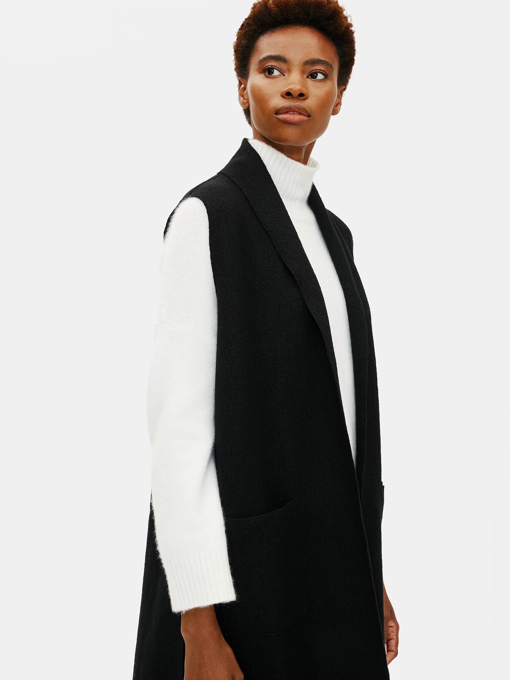 Lightweight Boiled Wool Long Vest in Responsible Wool