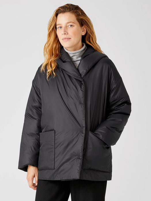 Eggshell Recycled Nylon Hooded Coat EILEEN FISHER Eggshell recycled nylon hooded coat eileen fisher
