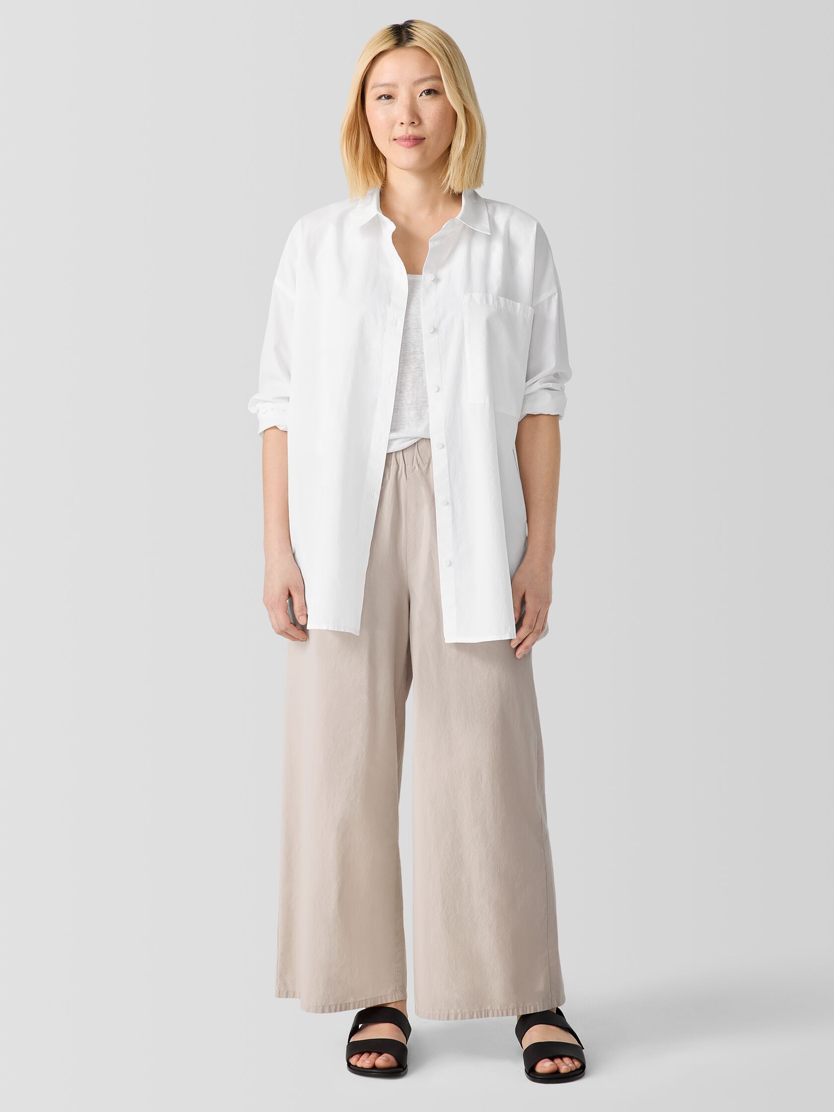 Washed Organic Cotton Poplin Classic Collar Long Shirt