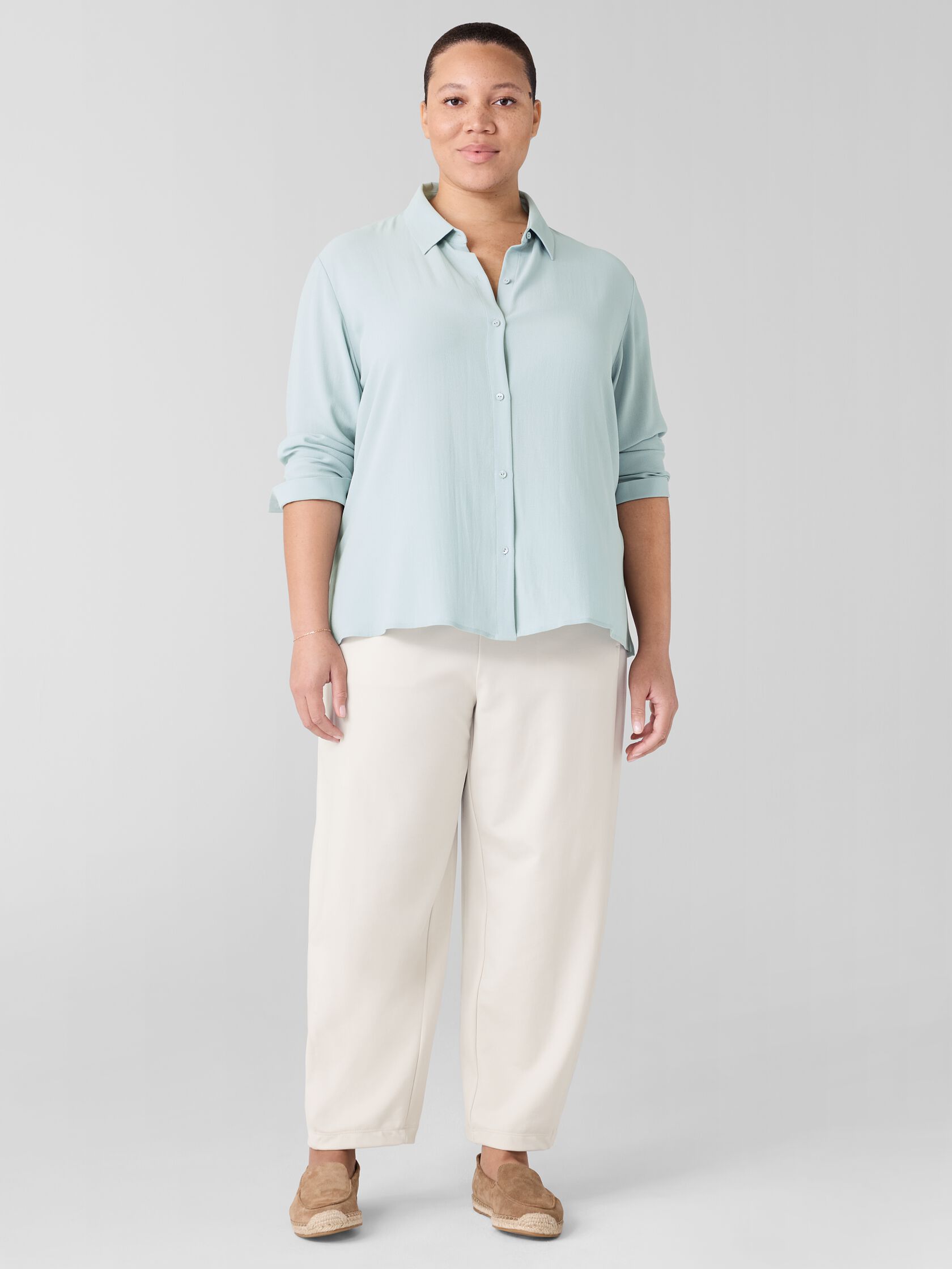 Silk Georgette Crepe Classic Collar Shirt