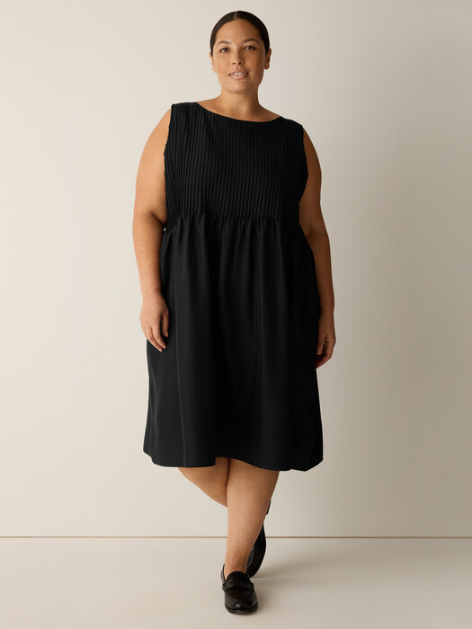 eileen fisher pleated dress Eileen Fisher Washable Silk Pleated Dress