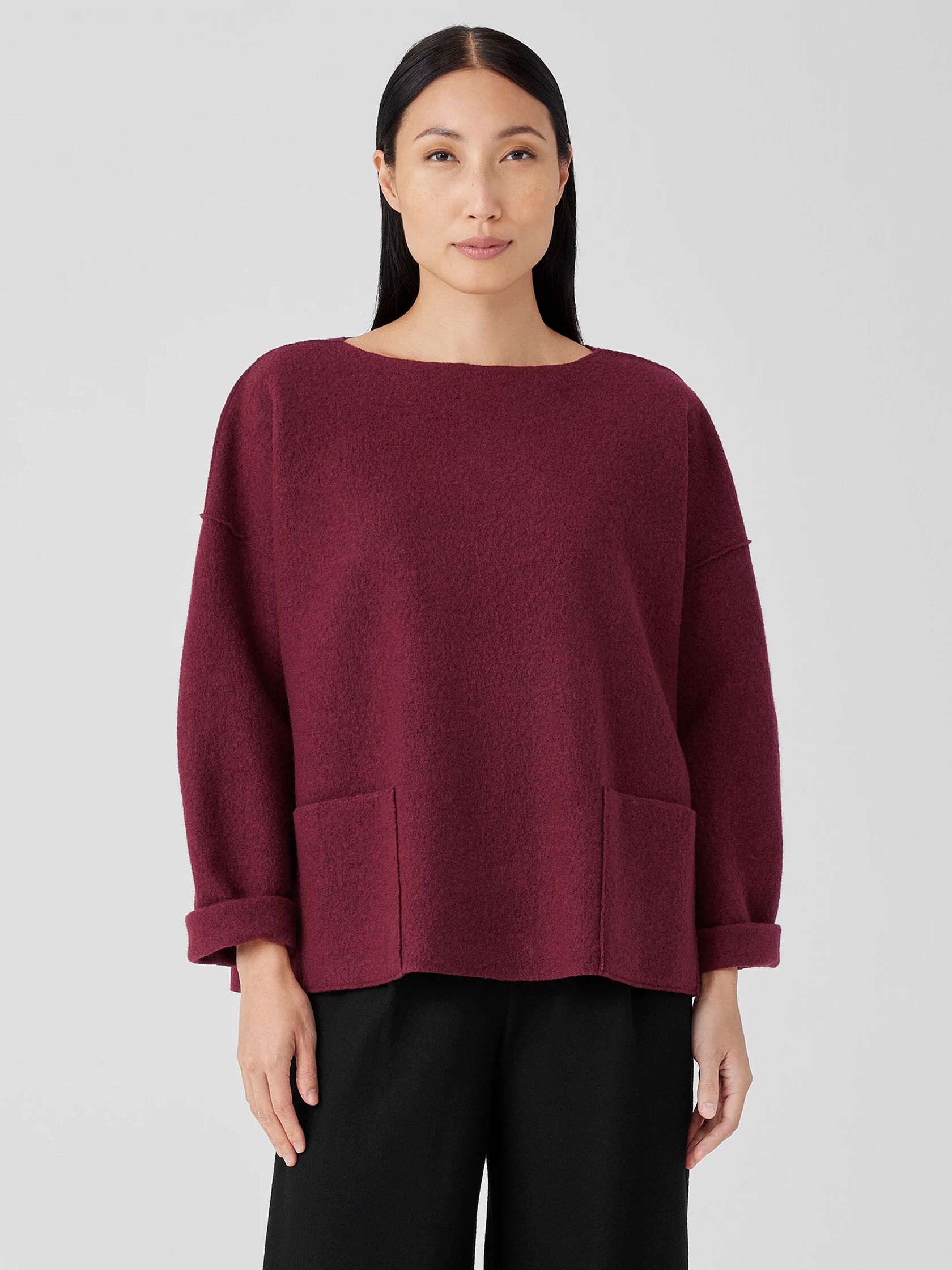 Lightweight Boiled Wool Bateau Neck Top in Regenerative Wool