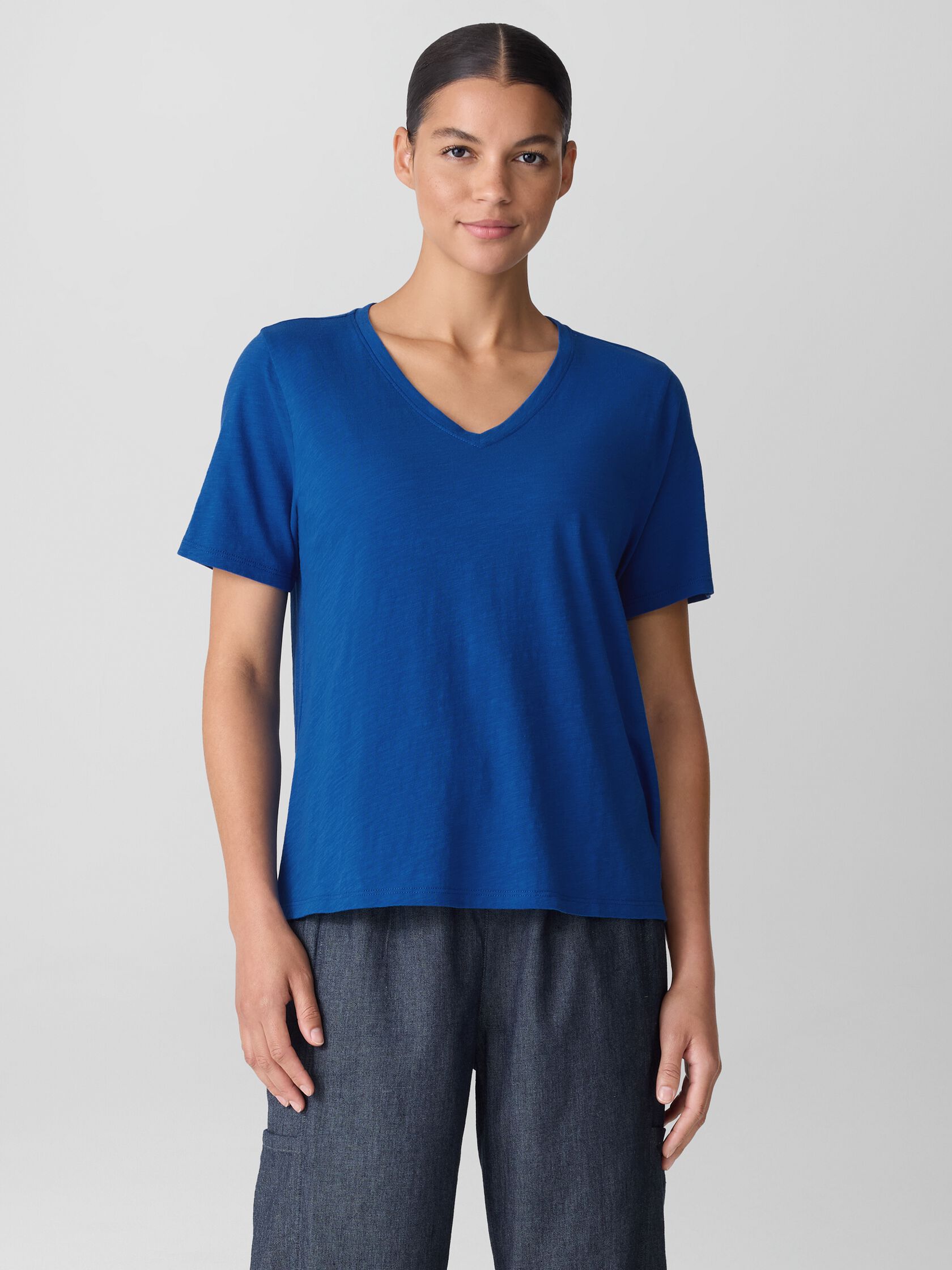 Organic Cotton Slubby Jersey V-Neck Tee