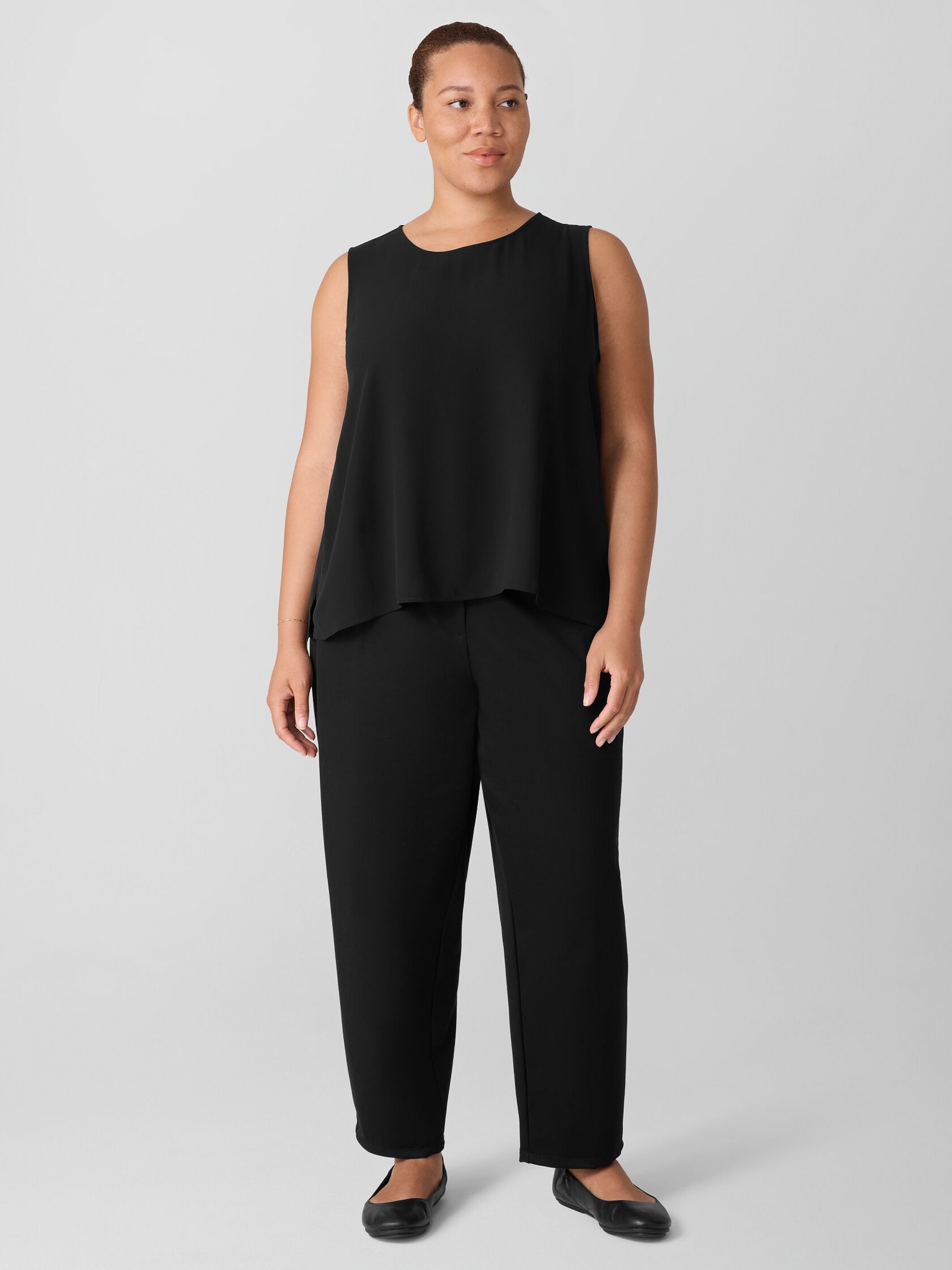 Silk Georgette Crepe Round Neck Tank
