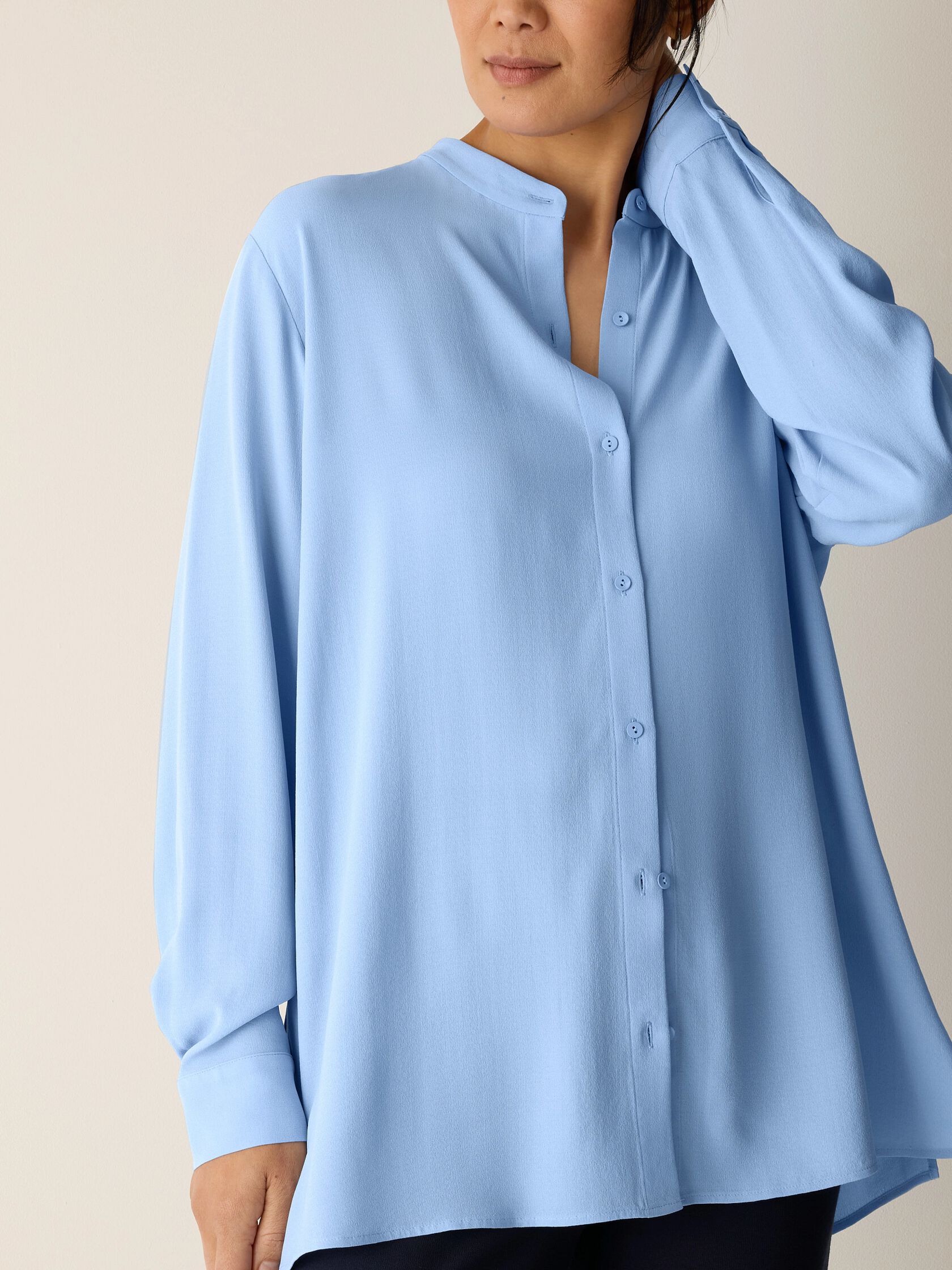 Silk Georgette Crepe Band Collar Shirt