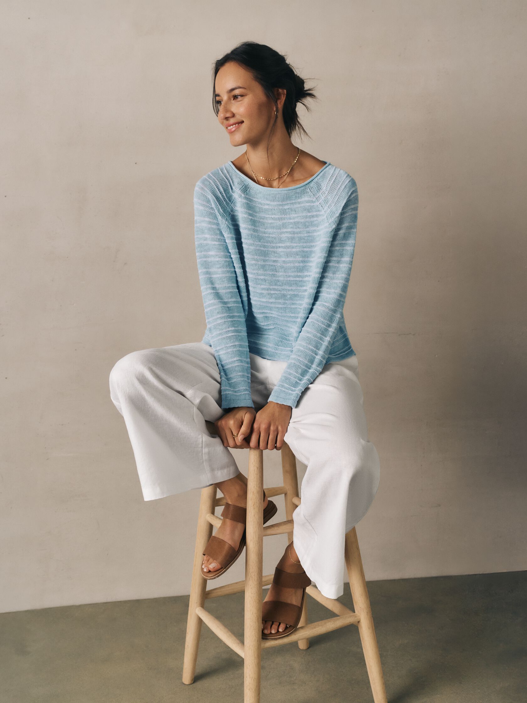 Organic Linen Cotton Slub Bateau Neck Top
