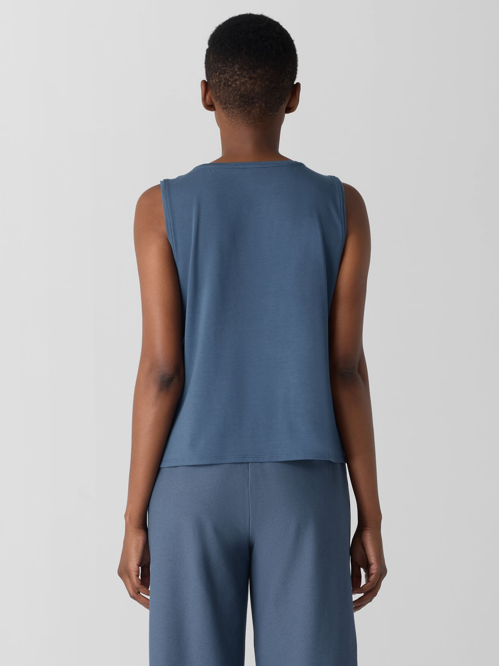 Stretch Jersey Knit Jewel Neck Tank