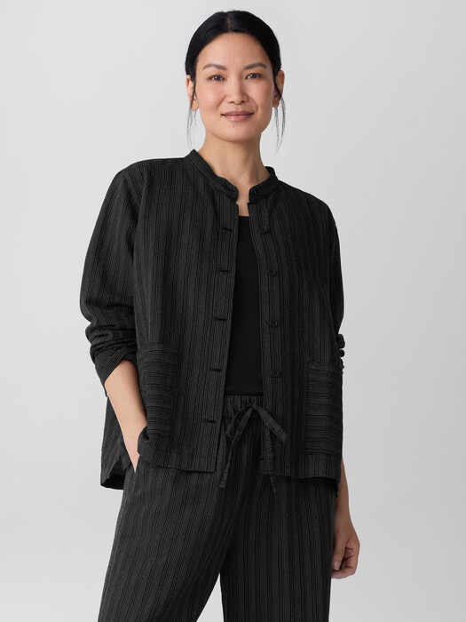 Cotton Blend Stripe Stitch Shirt Jacket