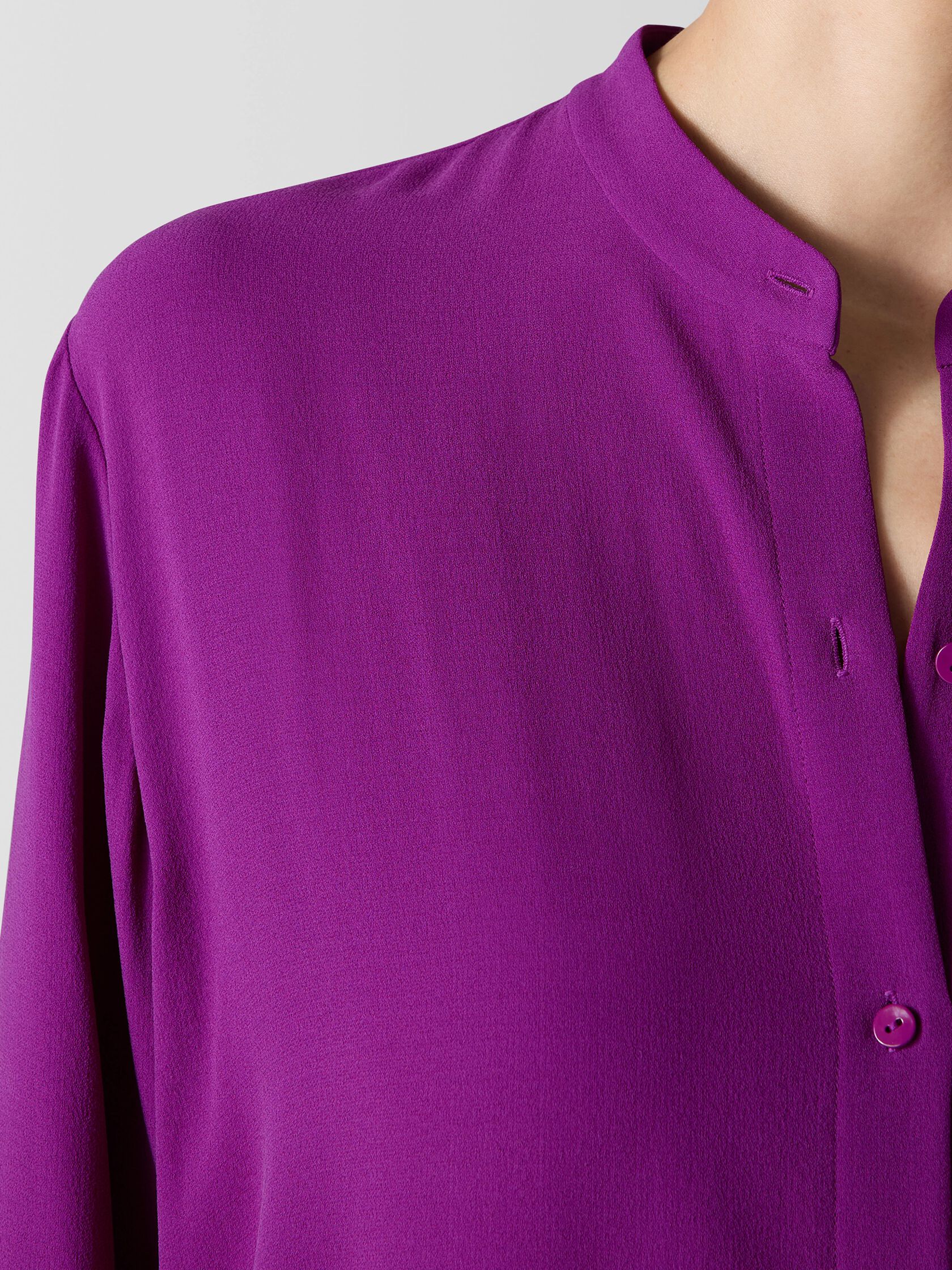 Silk Georgette Crepe Band Collar Shirt