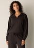 Waffle Cotton Blend Doubleknit High Collar Henley Top